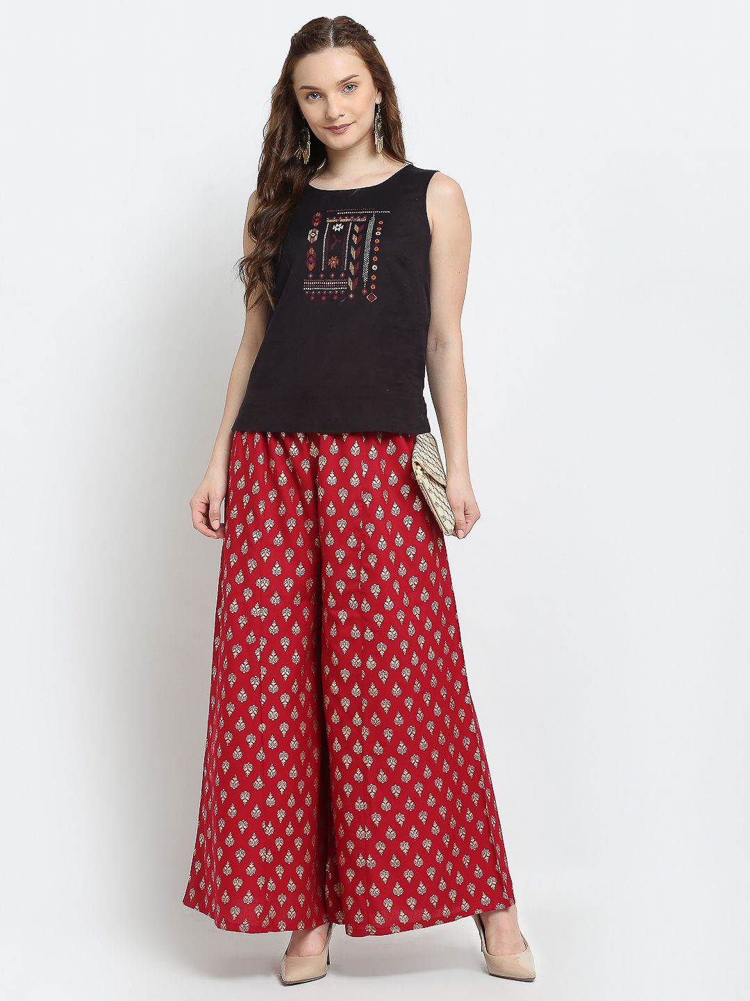 

GRACIT Women Ethnic Motifs Printed Flared Palazzos, Maroon
