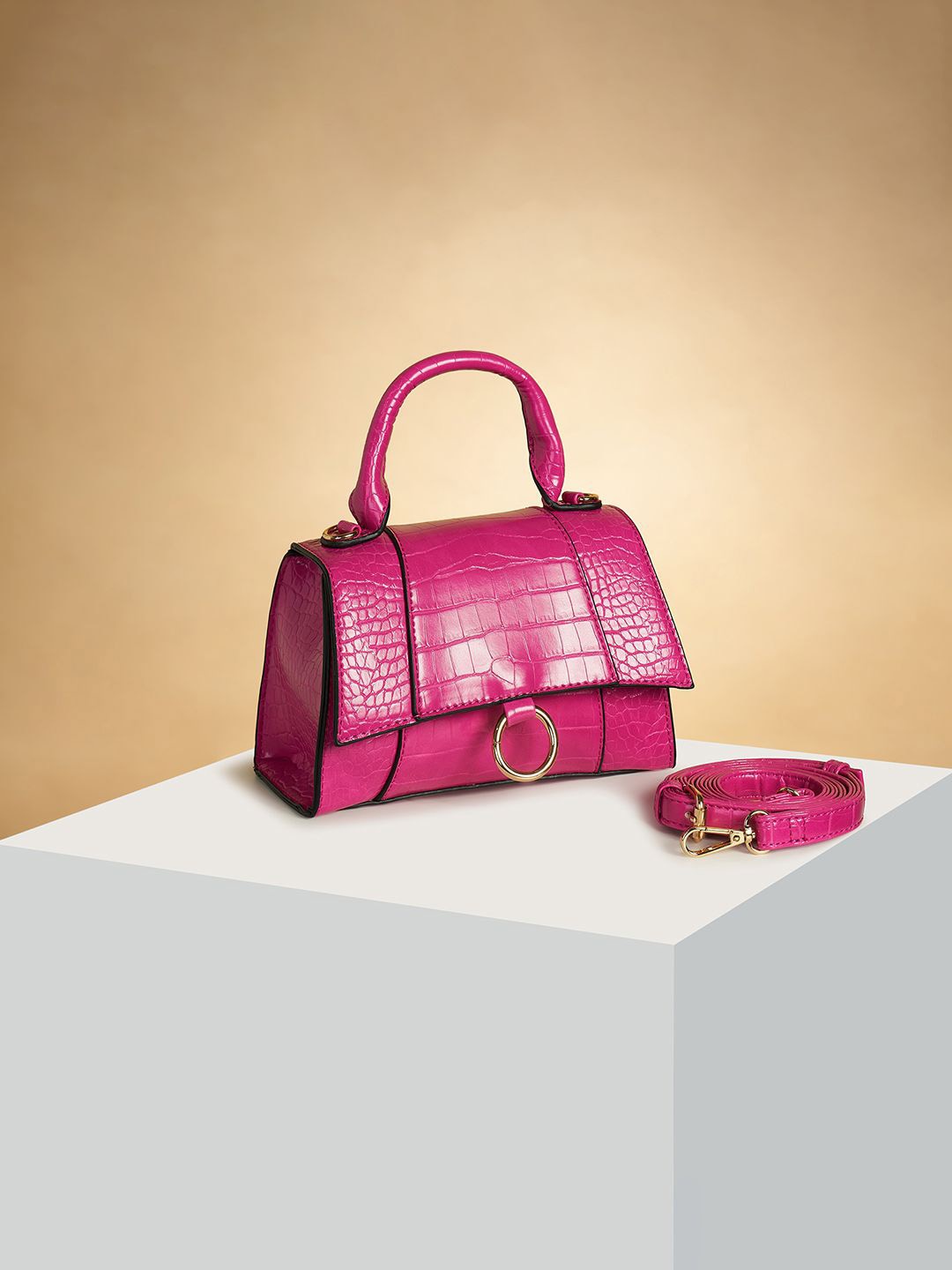 

Forever Glam by Pantaloons PU Structured Handheld Bag with Cut Work, Pink