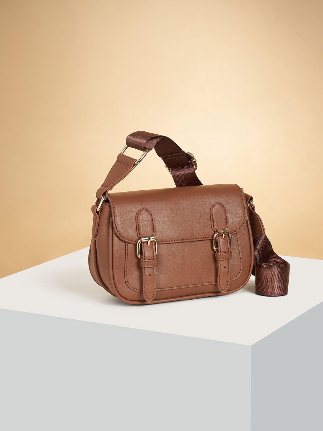 

Forever Glam by Pantaloons Colourblocked PU Structured Shoulder Bag, Tan