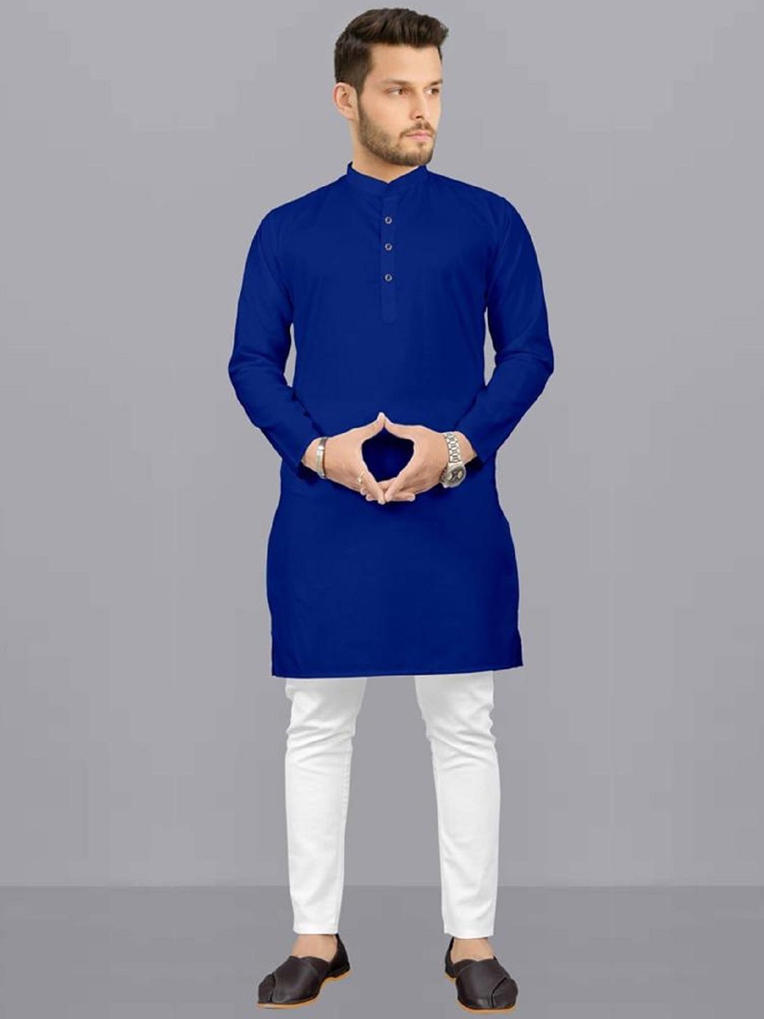 

IMAGO Mandarin Collar Long Sleeves Pure Cotton Straight Kurta, Turquoise blue