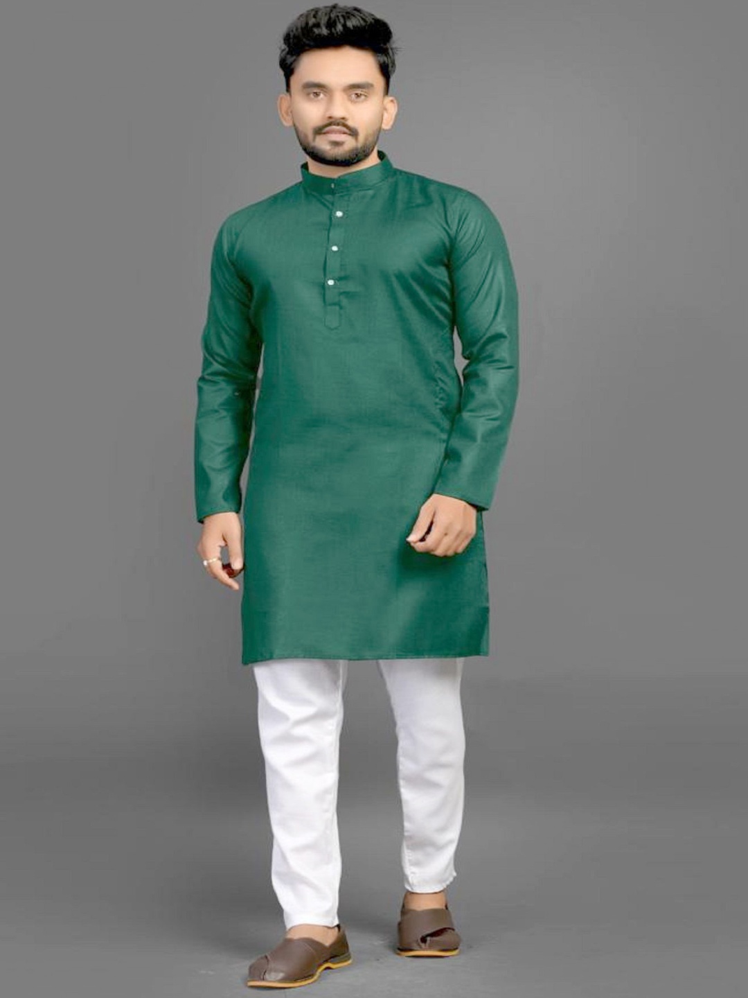 

IMAGO Mandarin Collar Pure Cotton Straight Kurta, Green