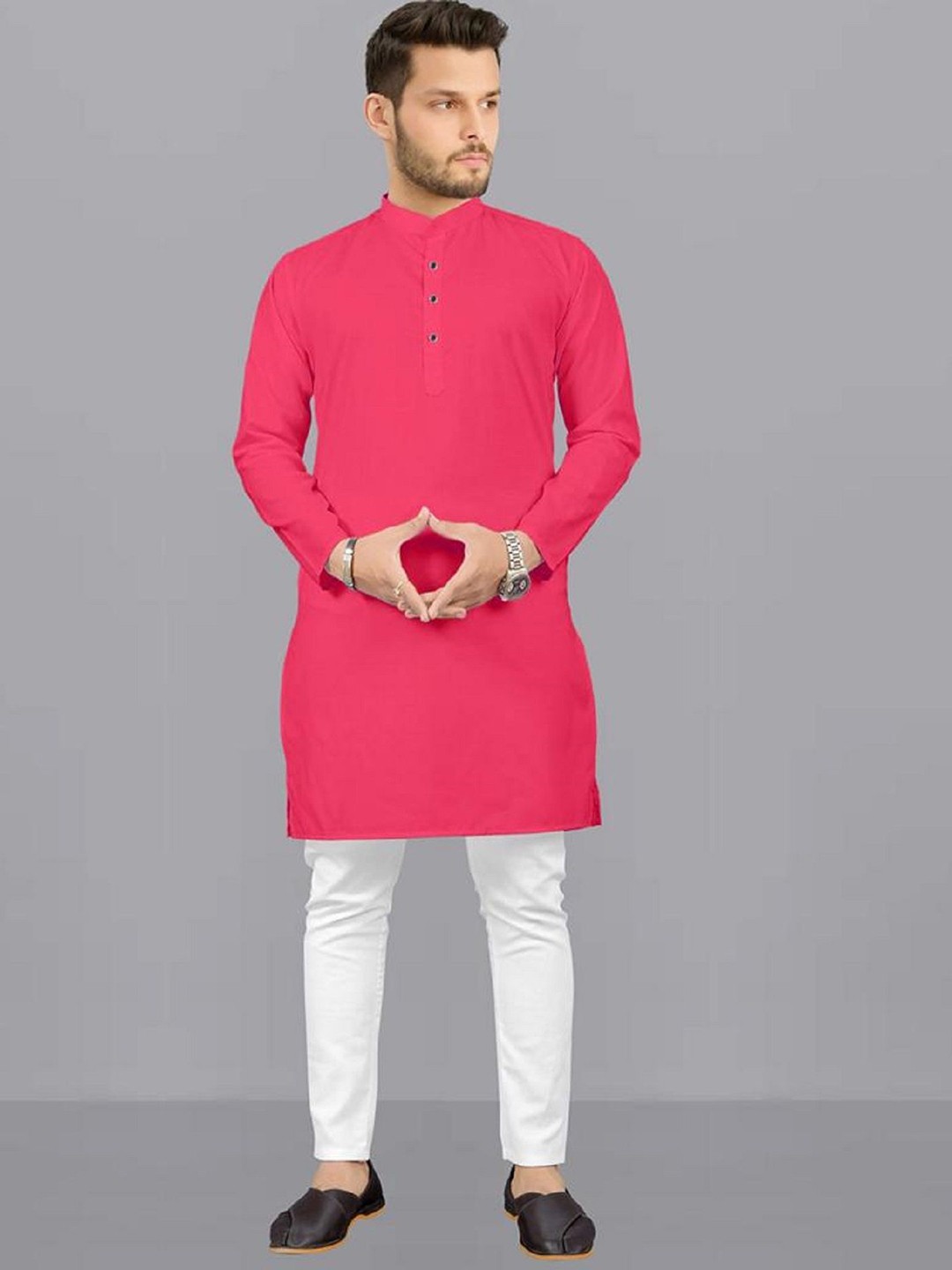 

IMAGO Mandarin Collar Long Sleeves Pure Cotton Straight Kurta, Peach