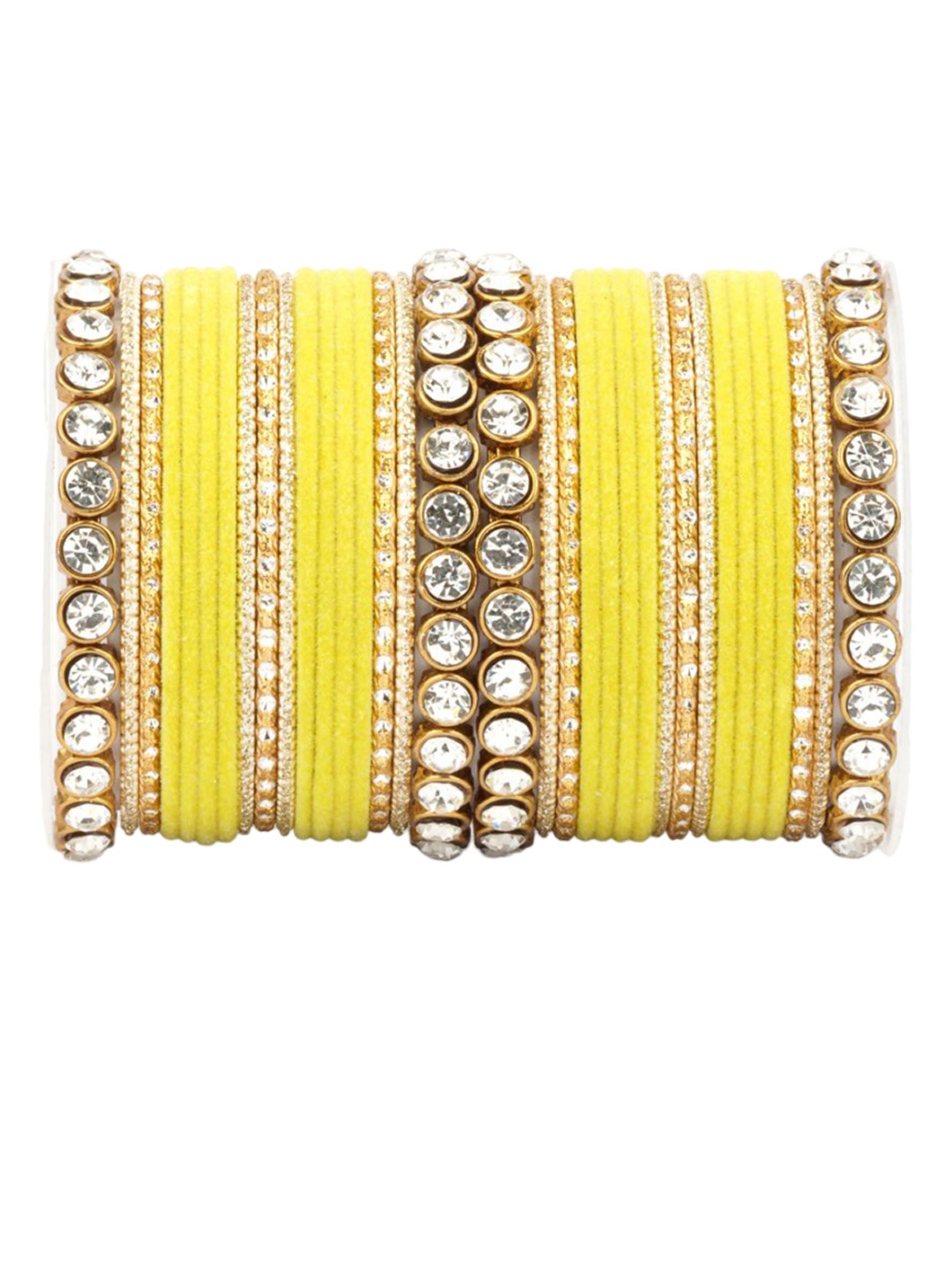 

leshya Set Of 34 Brass Plated Stone-Studded Bangles, Beige