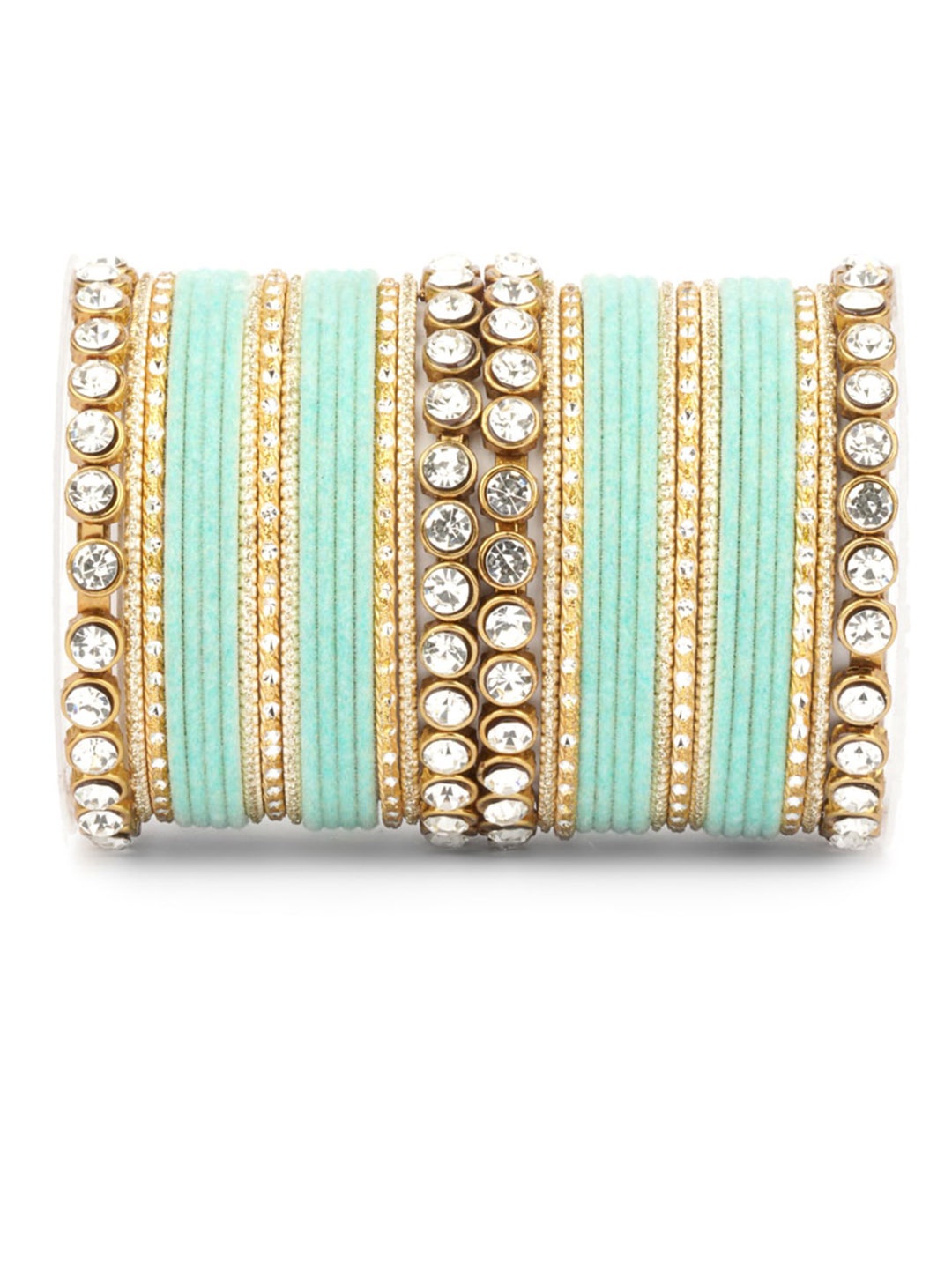 

leshya Set Of 34 Brass-Plated Stones Studded Bangles, Gold