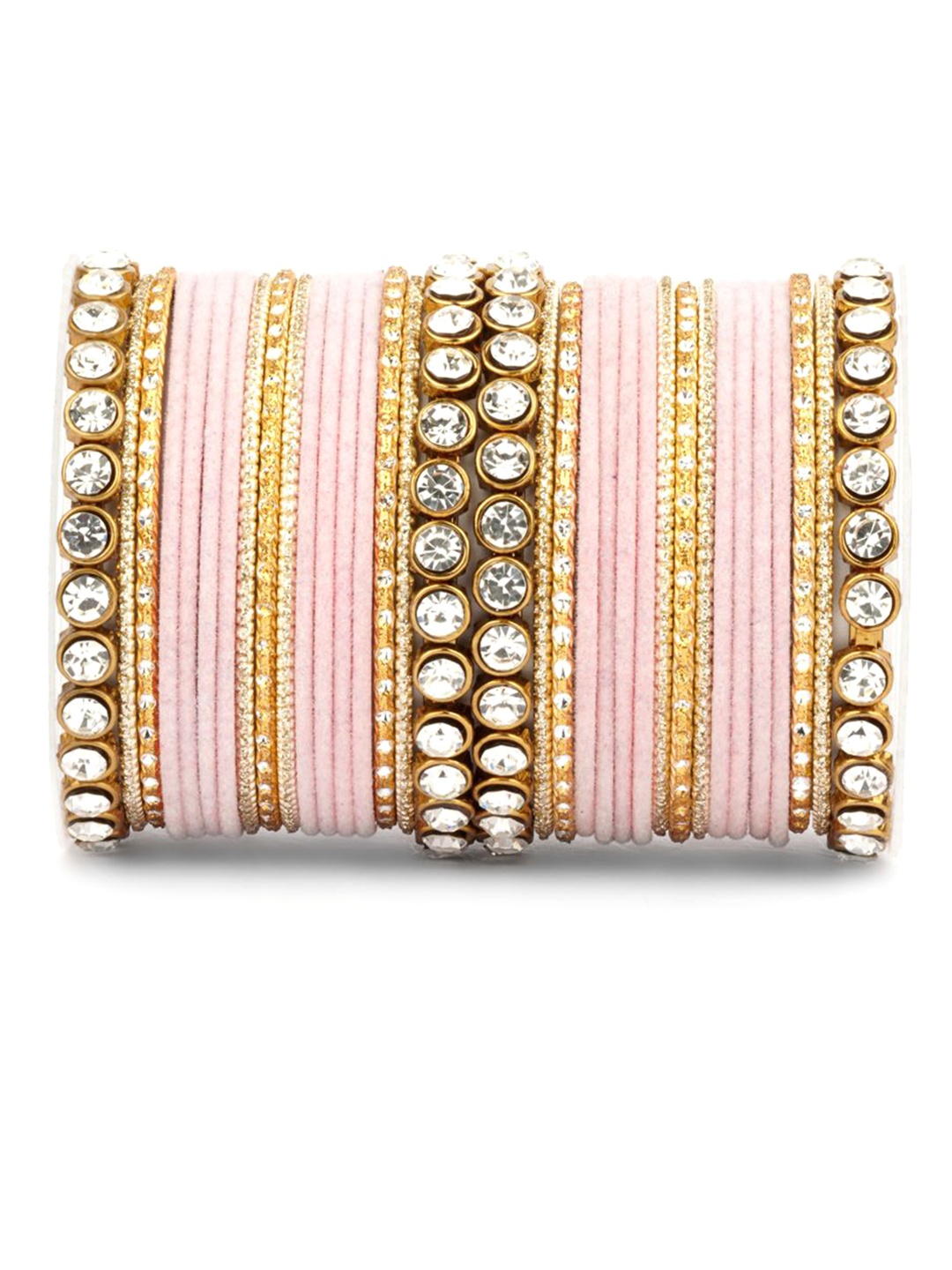 

leshya Set Of 34 Brass-Plated Stones Studded Bangles, Gold