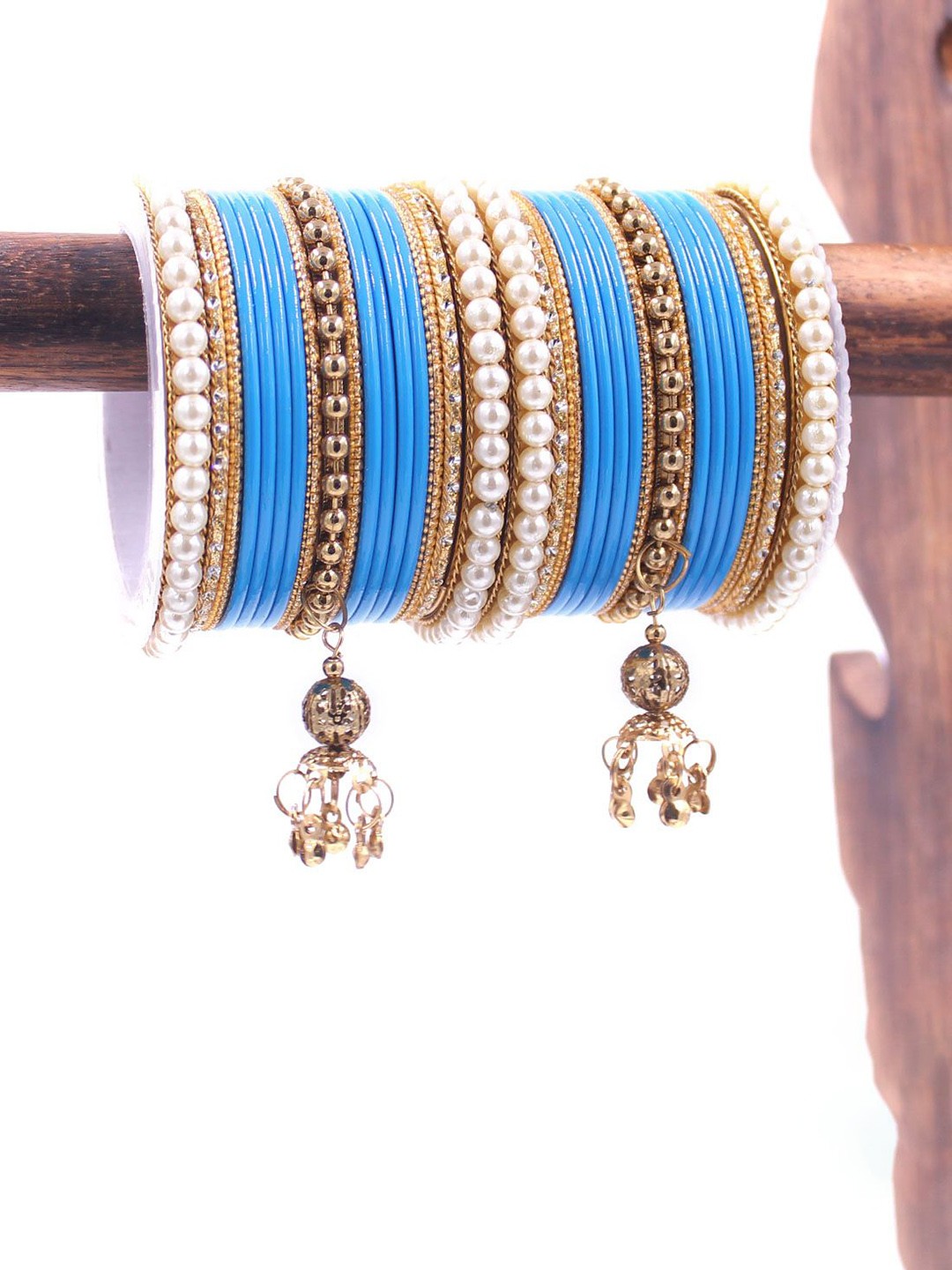 

leshya Set Of 34 Brass Plated Artificial Stones Studded & Beaded Bangles, Gold