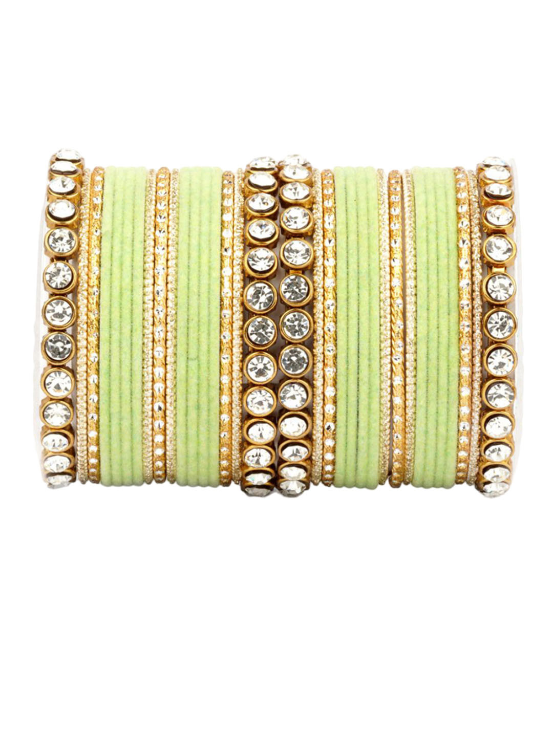 

leshya Set Of 34 Brass Plated Stone-Studded Bangles, Olive