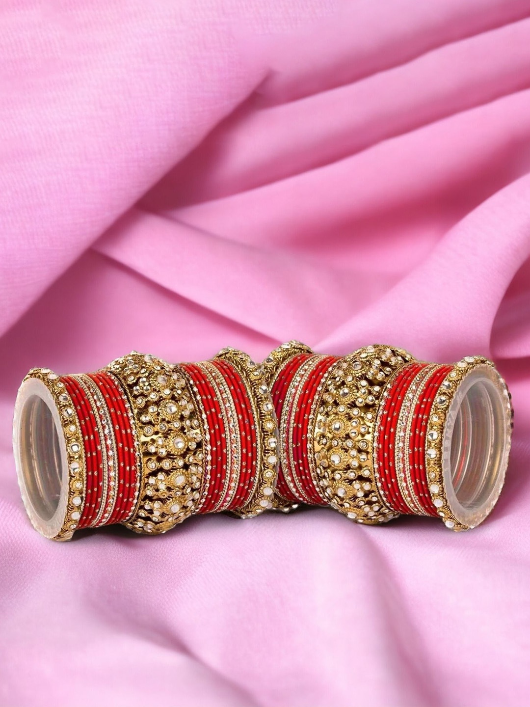 

leshya Set Of 50 Brass-Plated Artificial Stones Studded Bangles, Gold