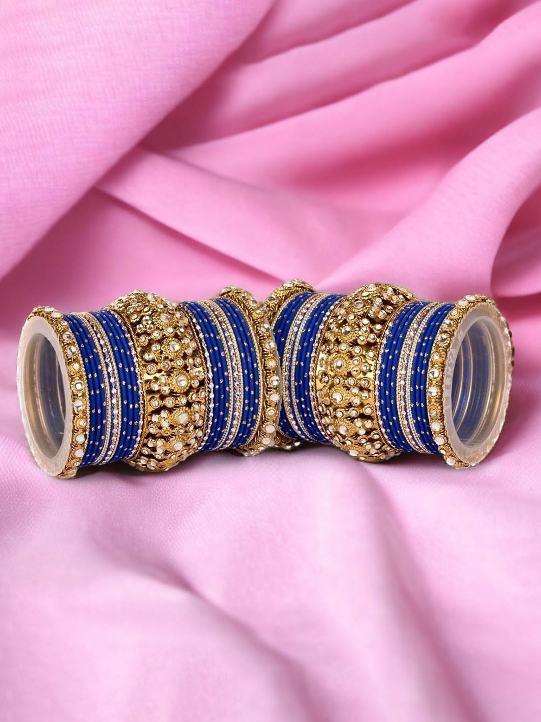 

leshya Set Of 50 Brass Plated Stone-Studded Bangles, Blue