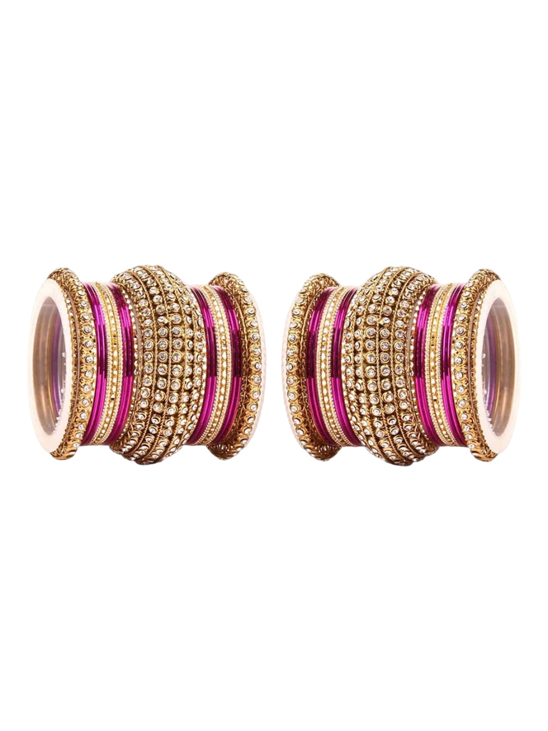 

leshya Set Of 46 Brass Plated Stone-Studded Bangles, Purple