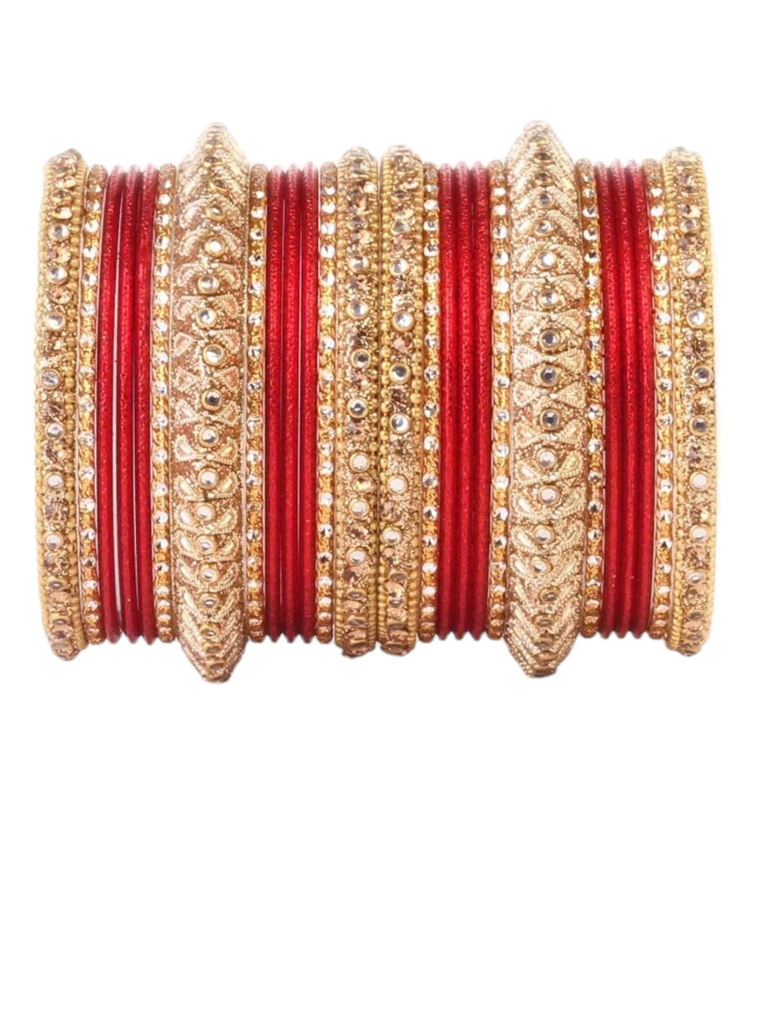 

leshya Set Of 26 Brass-Plated Stone Studded Bangles, Red