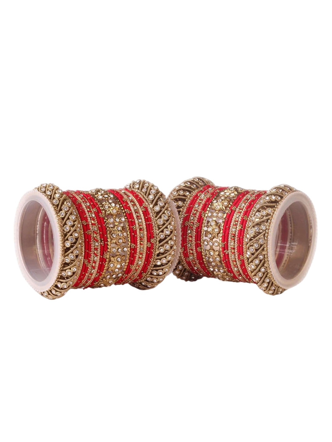 

leshya Set Of 42 Brass-Plated Stones-Studded Bangles, Gold