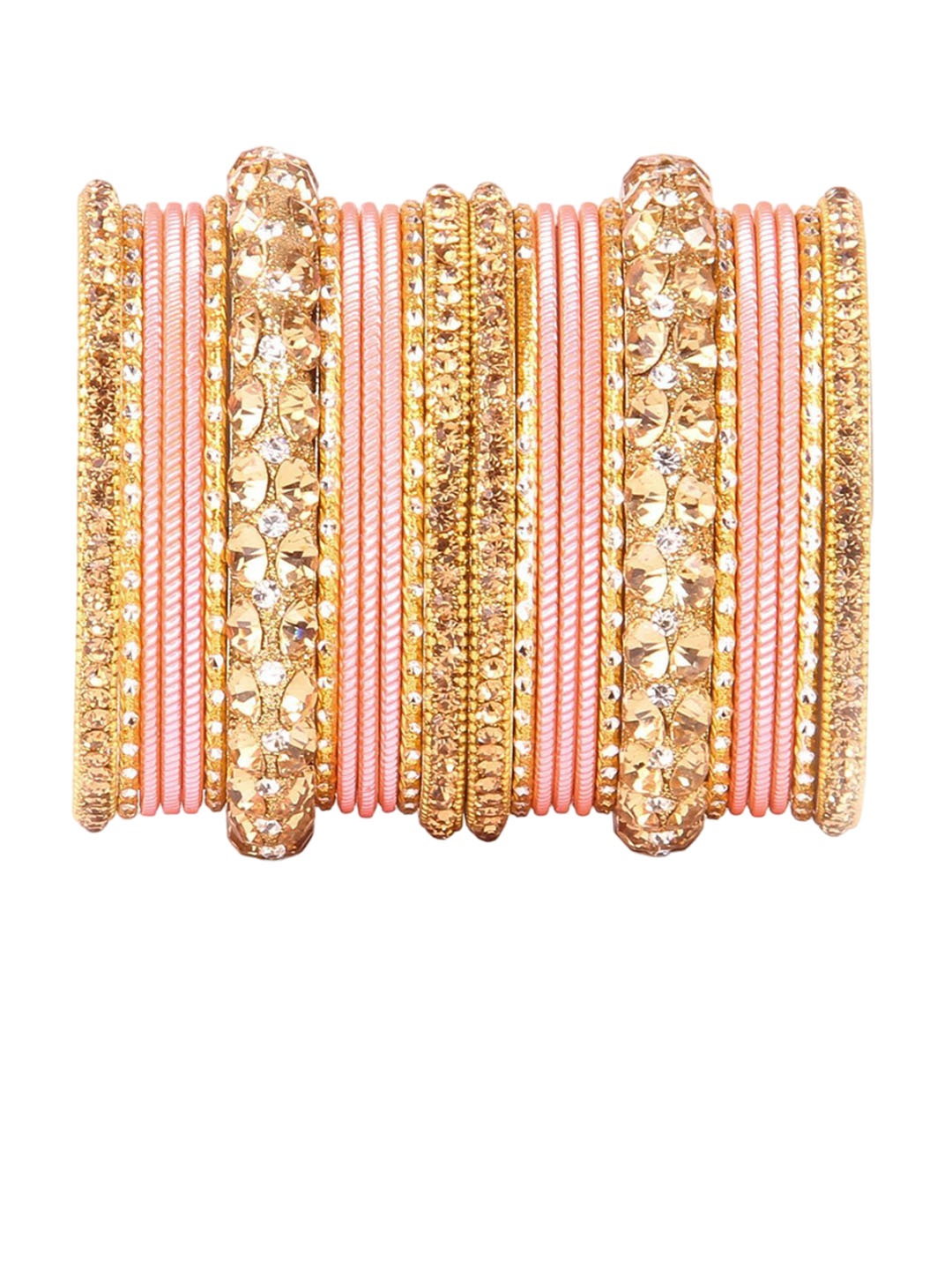 

leshya Set of 26 Brass Plated Stone Studded Bangles, Peach