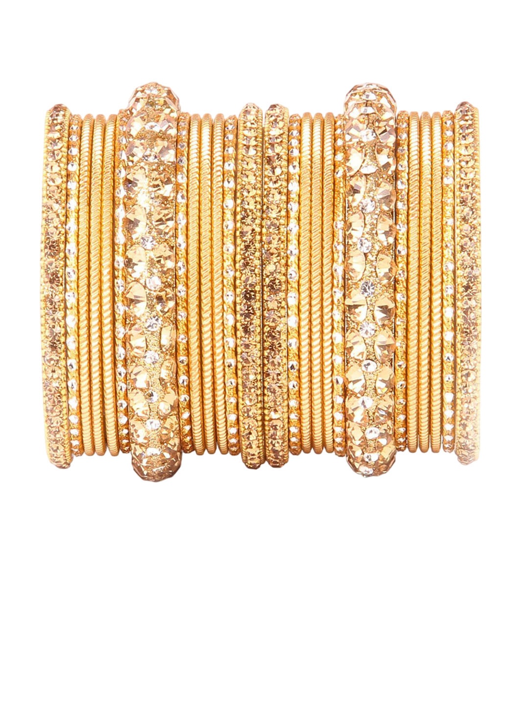 

leshya Set Of 26 Brass-Plated Stone Studded Bangles, Gold