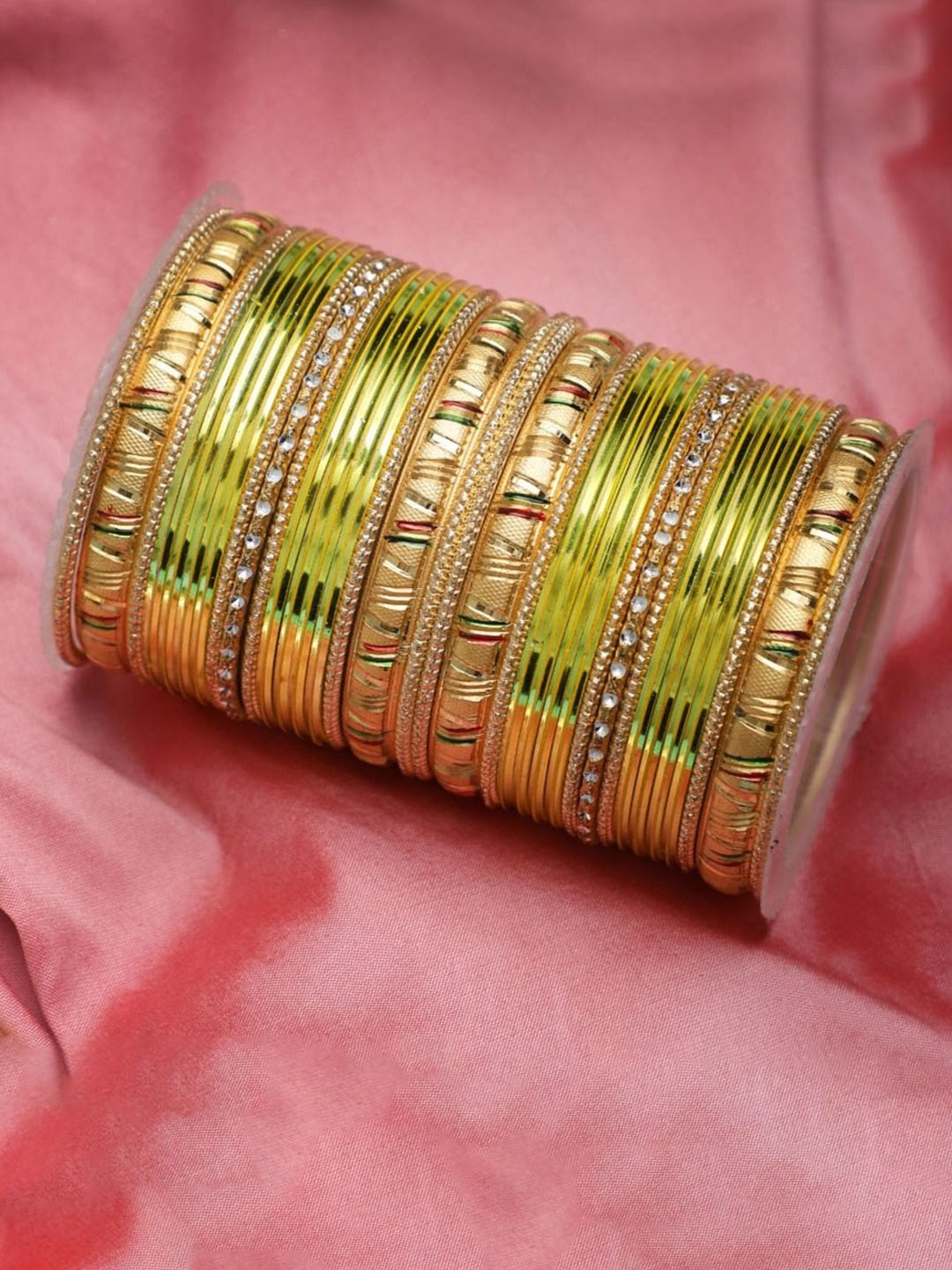 

leshya Set of 34 Brass Plated Stone Studded Bangle, Gold