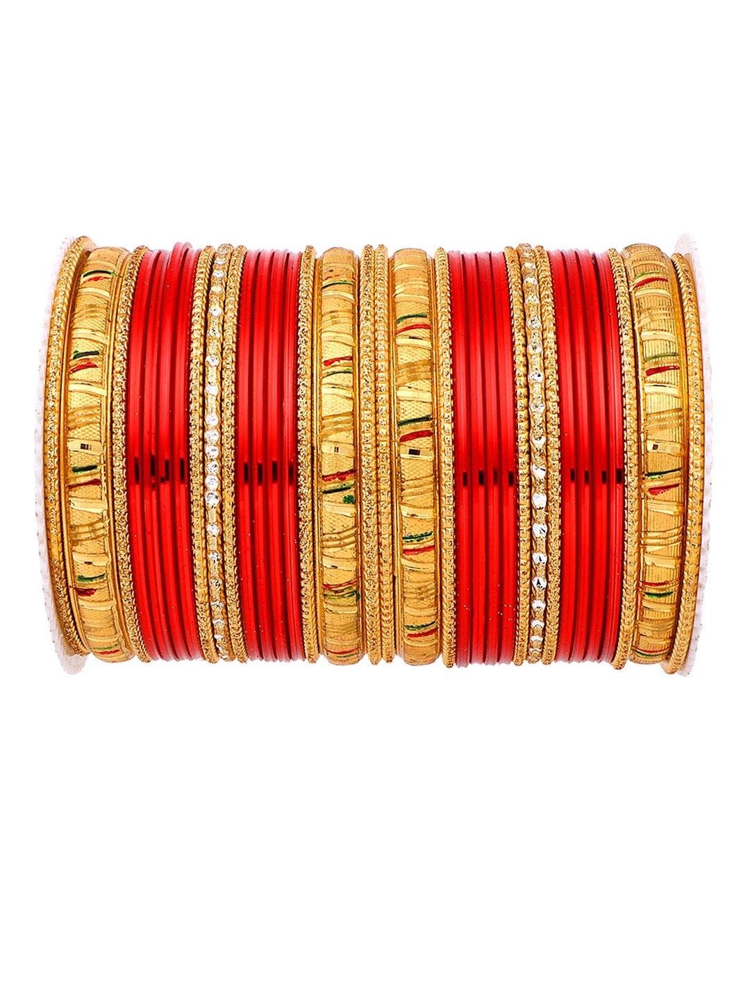

leshya Set Of 34 Brass Plated Stone-Studded Bangles, Red