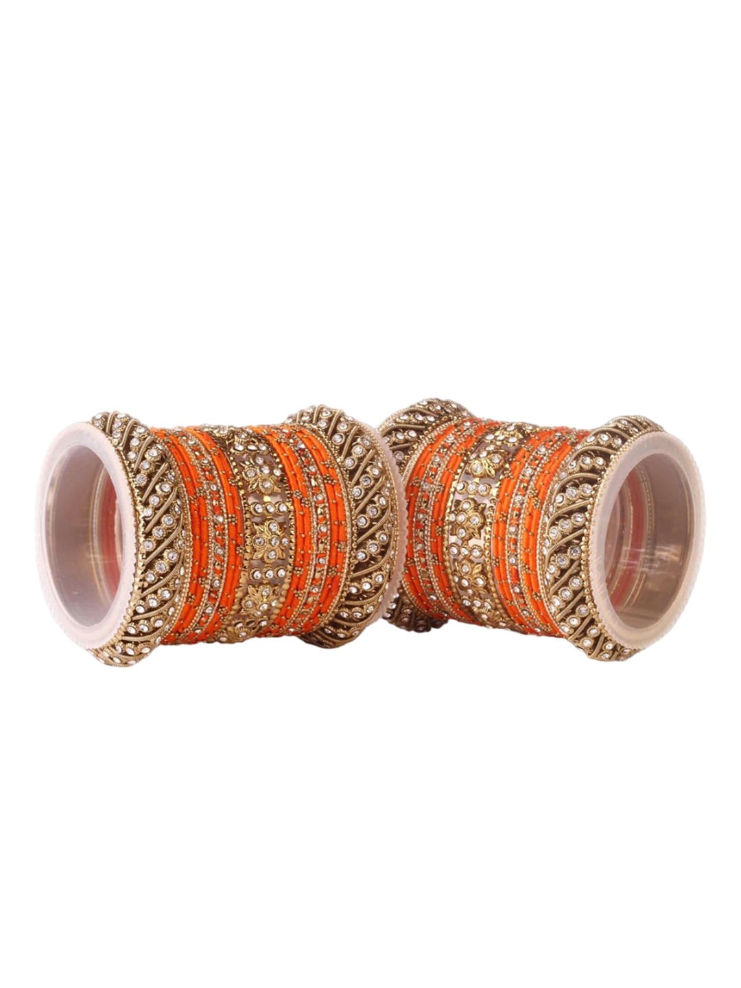 

leshya Set Of 42 Brass Plated Stone Studded Bangles, Orange