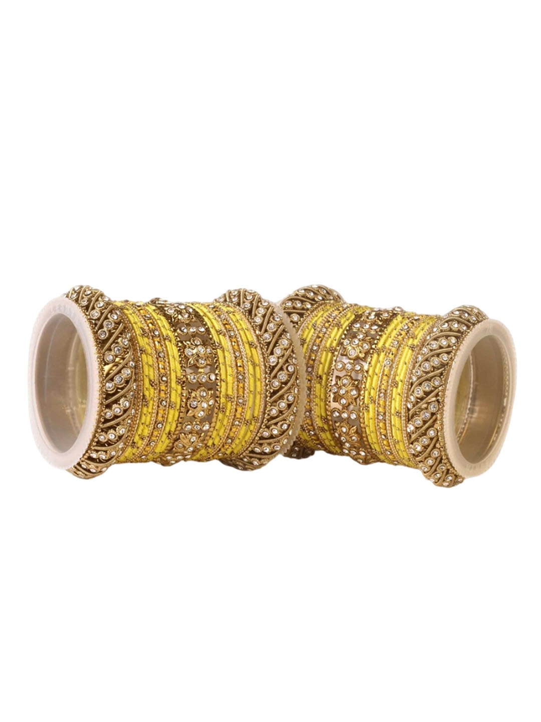 

leshya Set of 42 Brass-Plated Stone-Studded Bangles, Gold