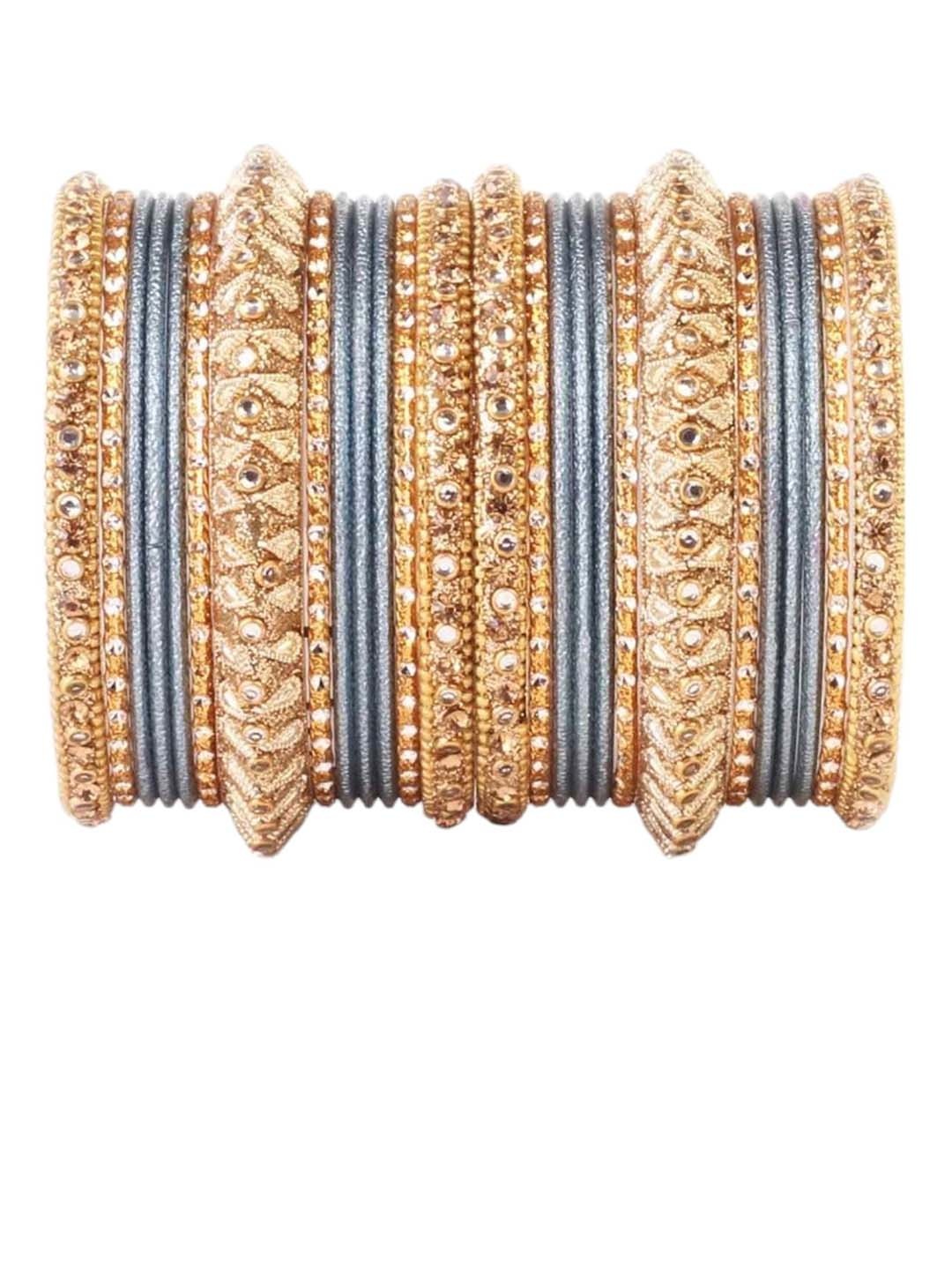 

leshya Set of 26 Brass-Plating Stone-Studded Bangles, Bronze