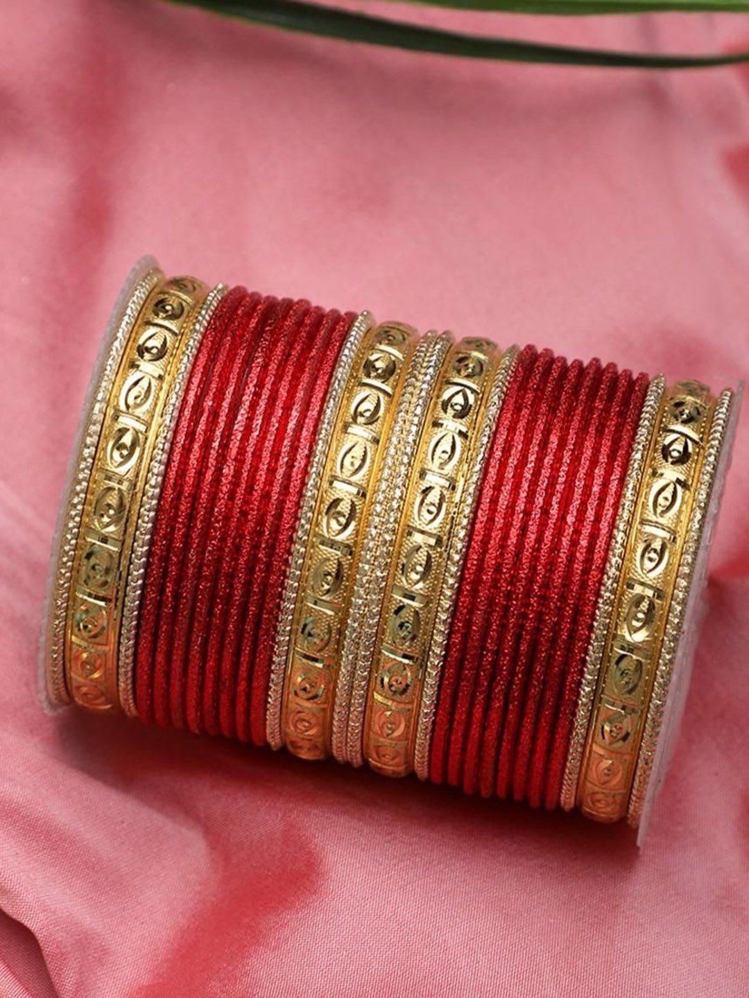 

leshya Set Of 28 Brass-Plated Stone Studded & Beaded Bangles, Gold