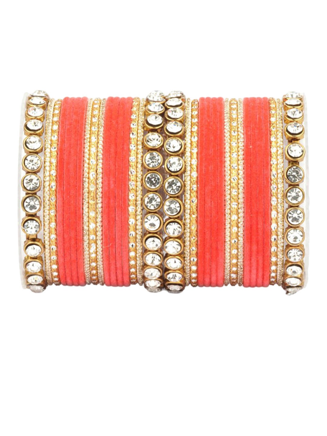 

leshya Set of 34 Brass-Plated Stone-Studded Bangles, Orange