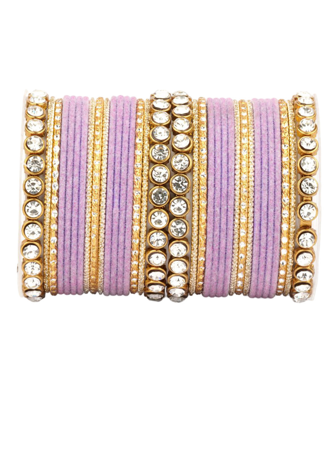 

leshya Set Of 34 Brass Plated Stone Studded Bangles, Lavender