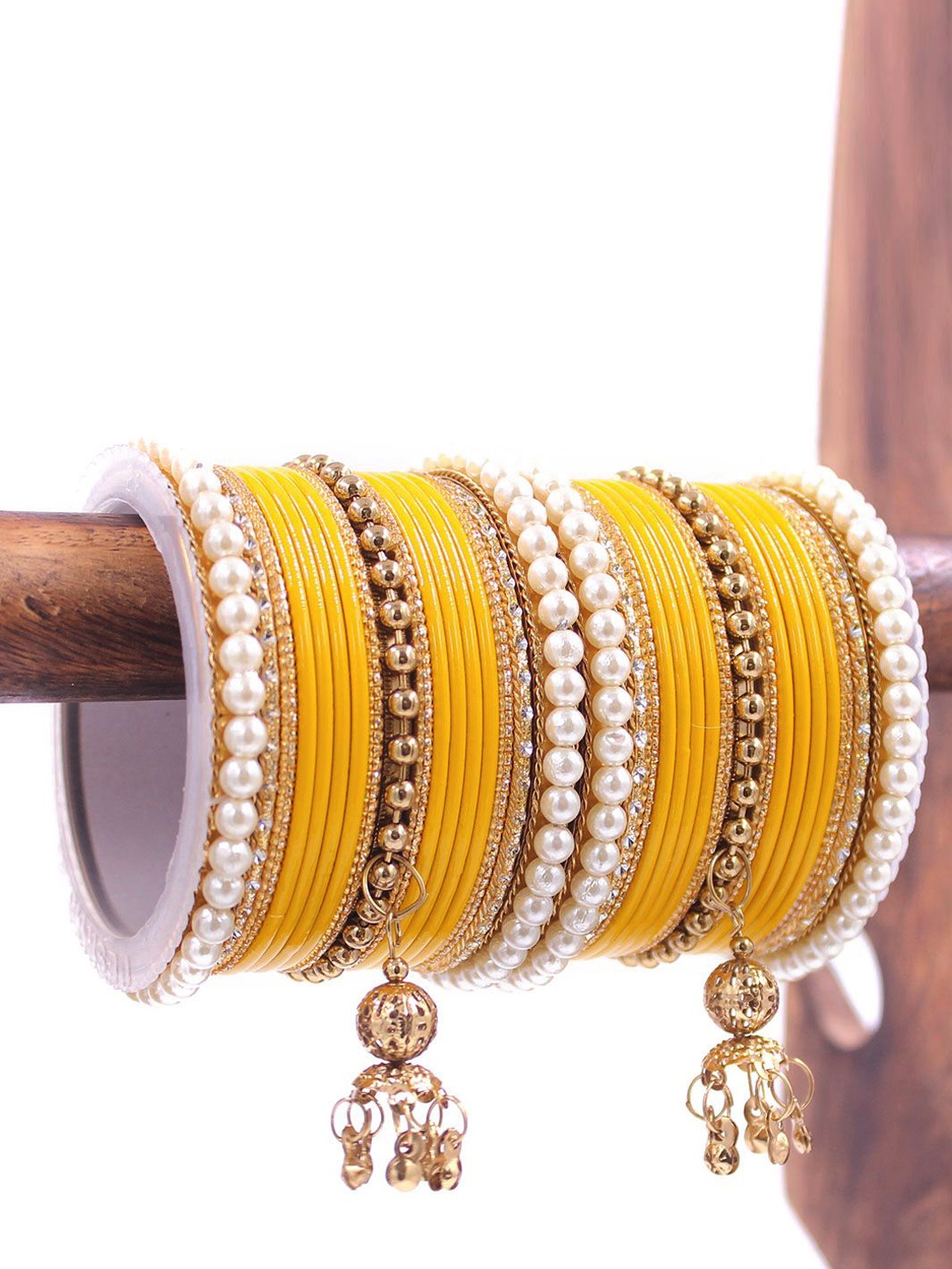

leshya Set of 34 Brass-Plated Stone Studded Bangles, Yellow