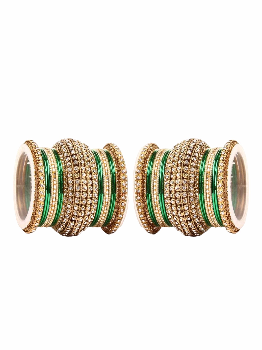 

leshya Set of 46 Brass-Plated Stone-Studded Bangles, Gold