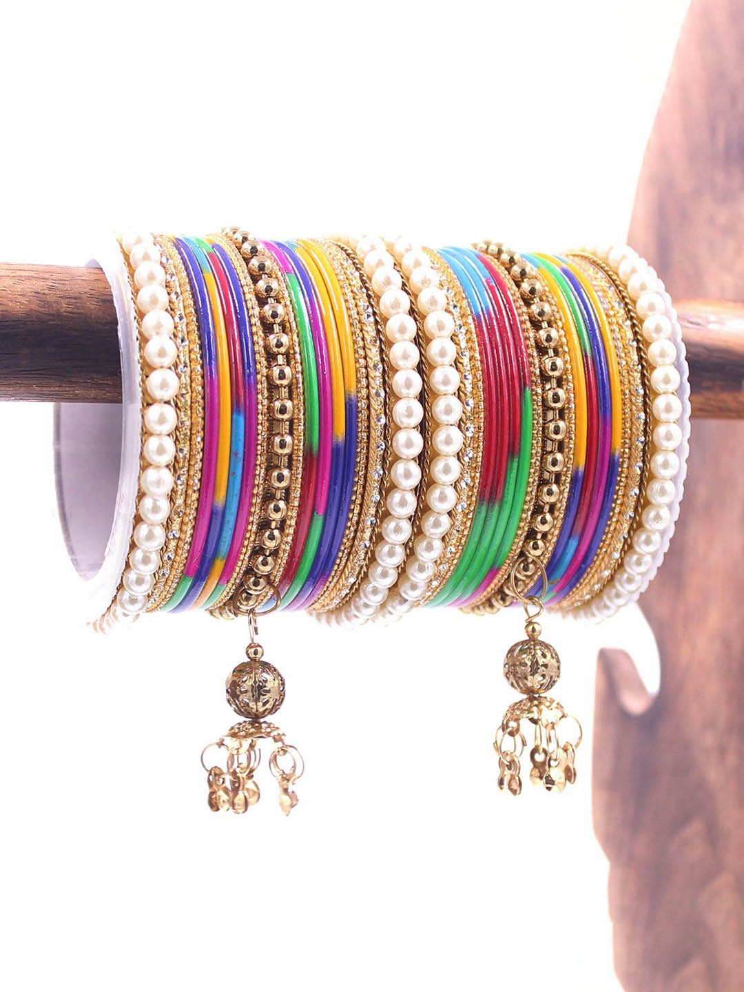 

leshya Set of 34 Brass-Plating Stone-Studded Bangles, Bronze