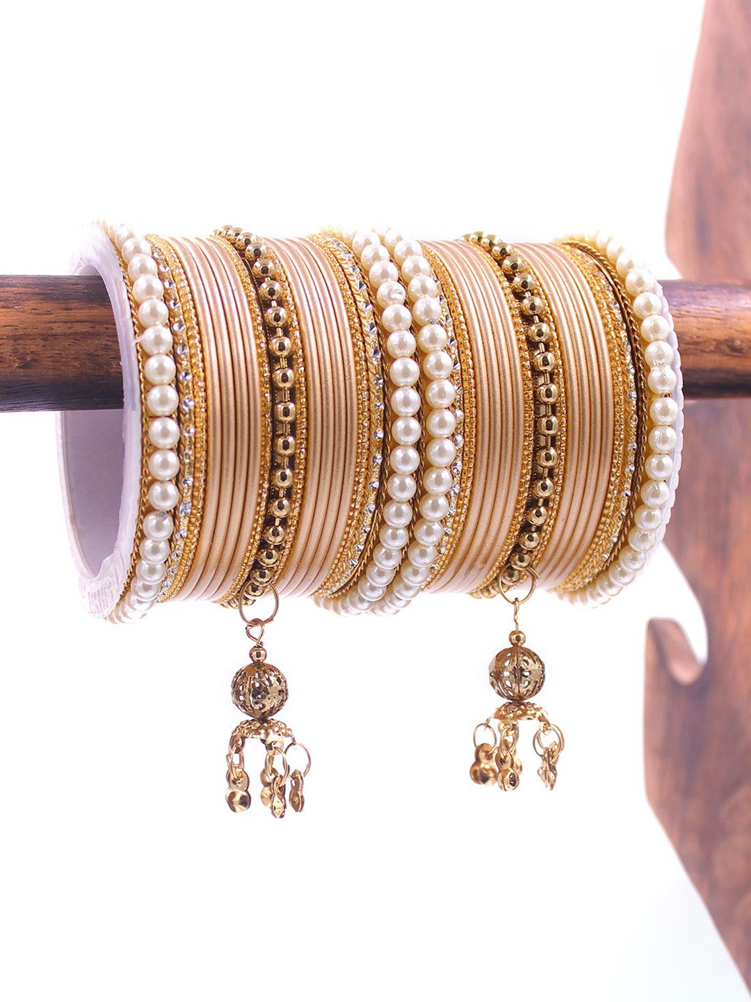 

leshya Set Of 34 Brass-Plating Stone-Studded Bangles, Gold