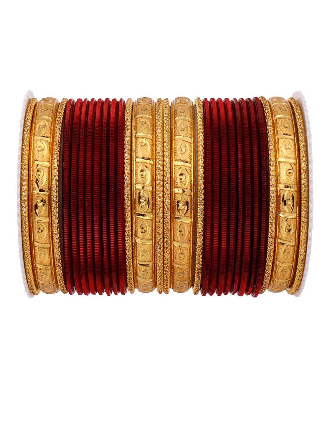 

leshya Set of 28 Brass Plated Etching Kads Bangles, Maroon