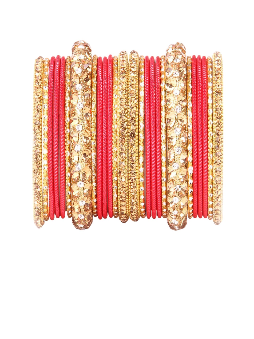 

leshya Set of 26 Brass Plated Stone Studded Bangles, Pink