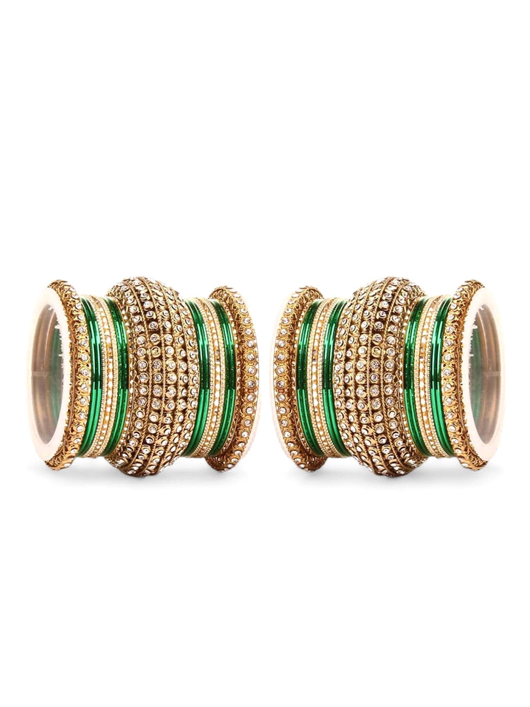 

leshya Set of 46 Brass-Plated Stone Studded Bangles, Green