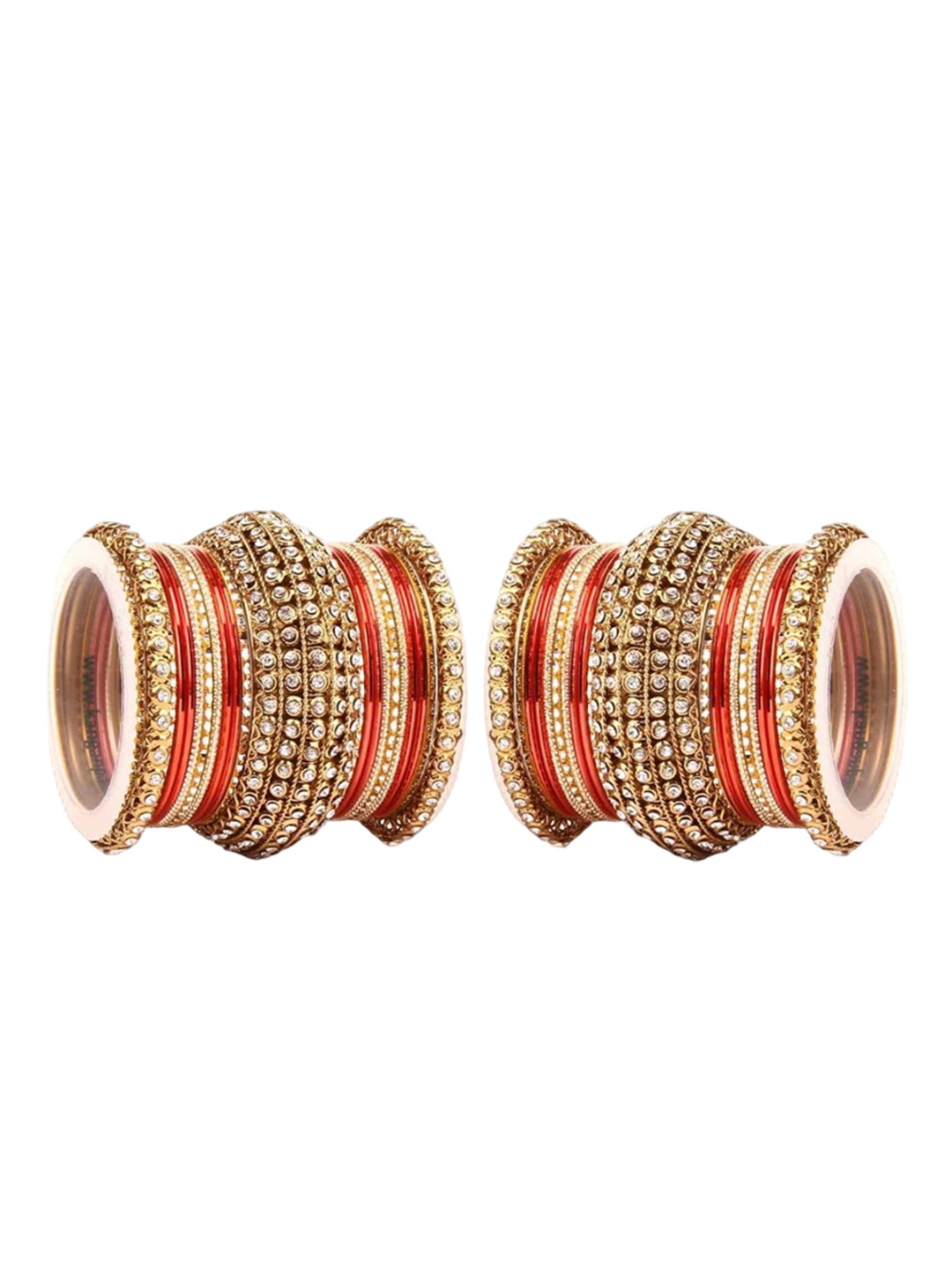 

leshya Set Of 46 Brass-Plated Artificial Stone Studded Bangles, Gold