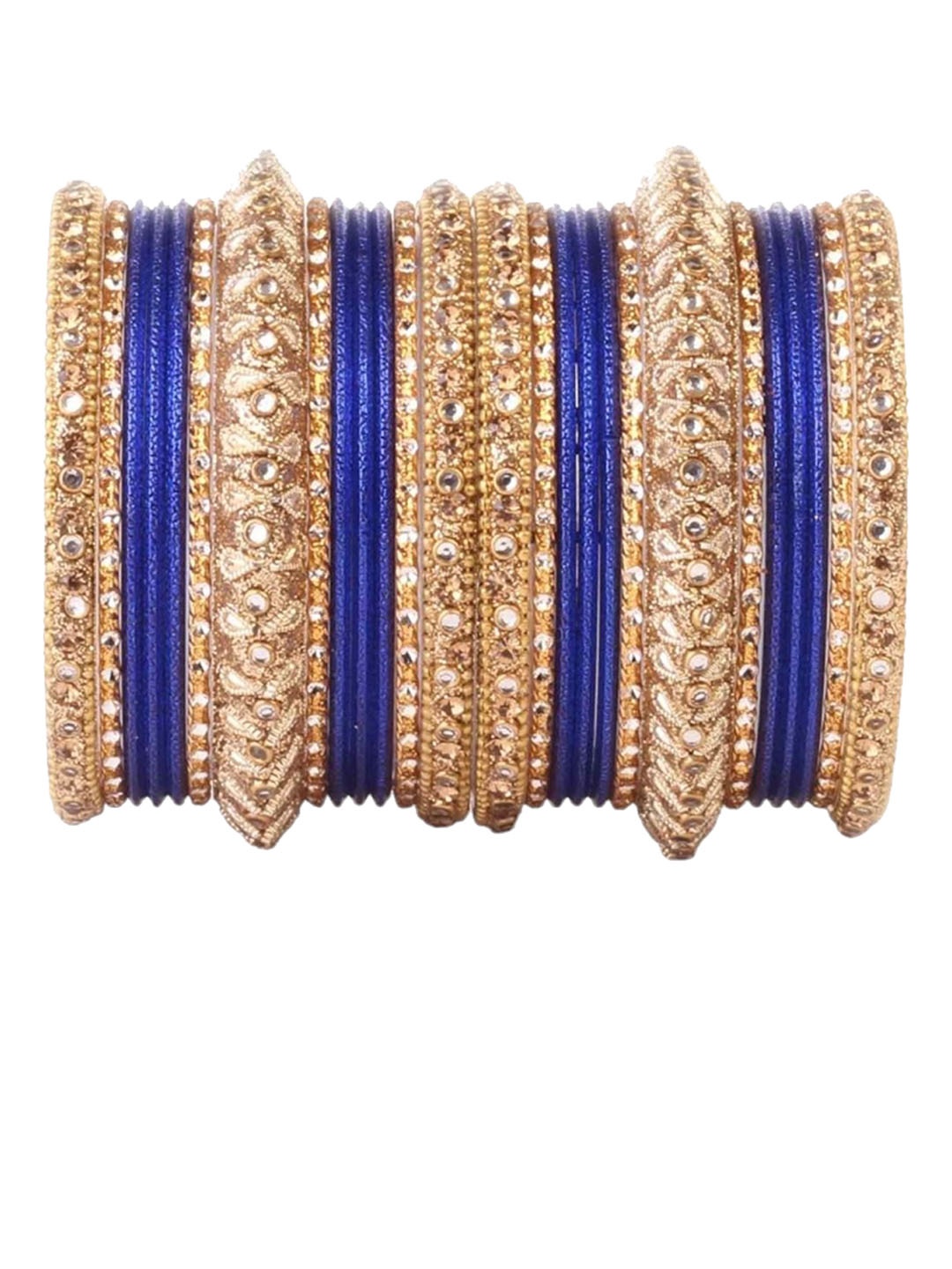 

leshya Set Of 26 Brass Plated Kundan Studded Bangles, Blue