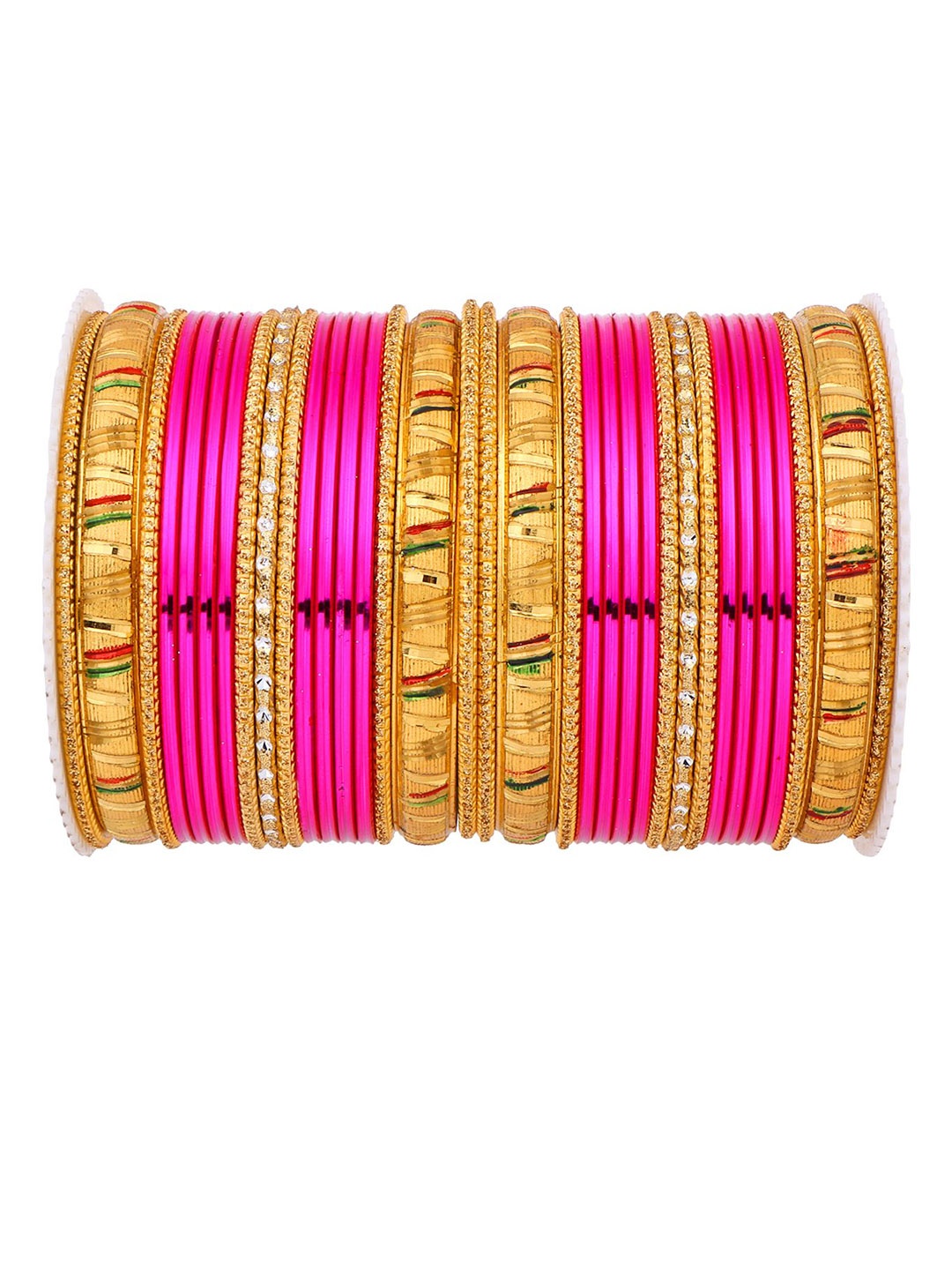 

leshya Set Of 34 Brass-Plated Stone-Studded Bangles, Gold