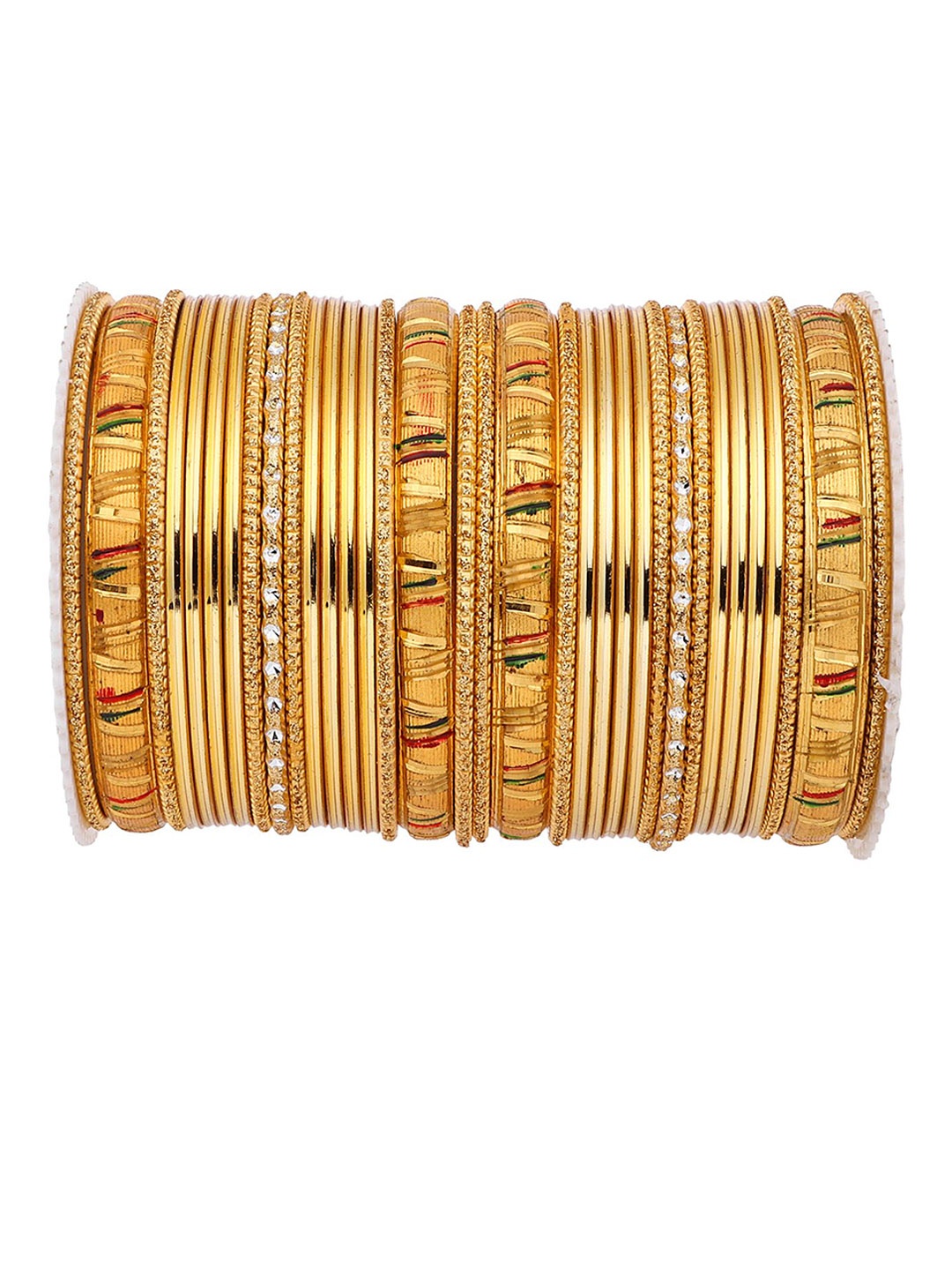 

leshya Set Of 34 Brass Plated Artificial Stone Studded Bangles, Gold