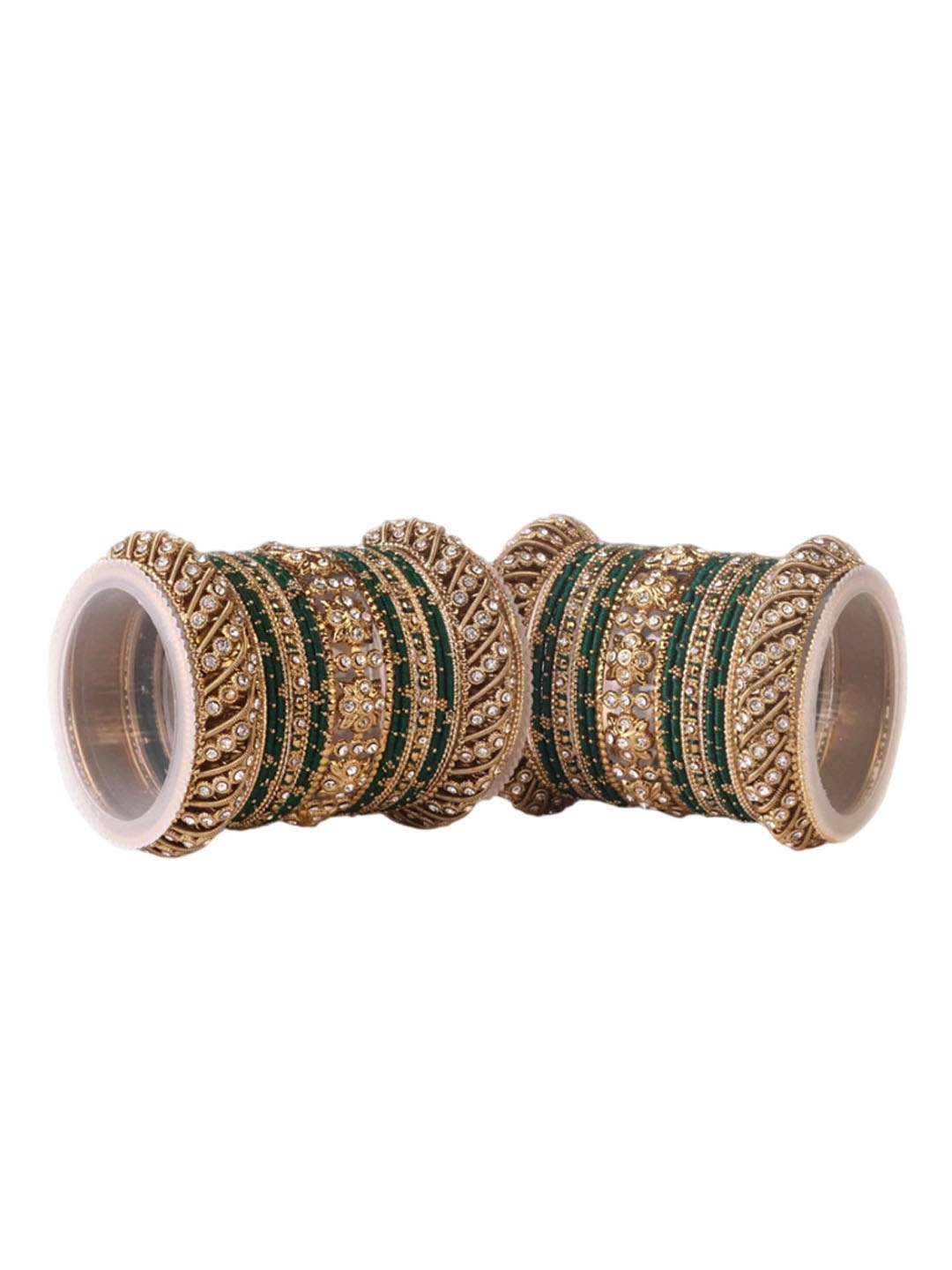 

leshya Set of 42 Brass-Plated Stone-Studded Bangles, Green