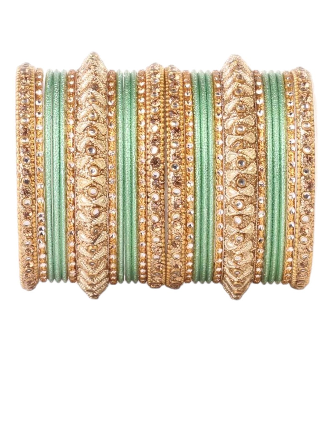 

leshya Set Of 26 Brass Plated Stone-Studded Bangles, Green