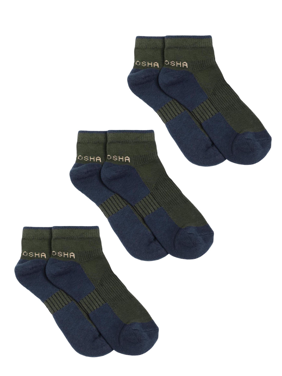 

Kosha Men Pack Of 3 Patterned Breathable Ankle Length Socks, Olive