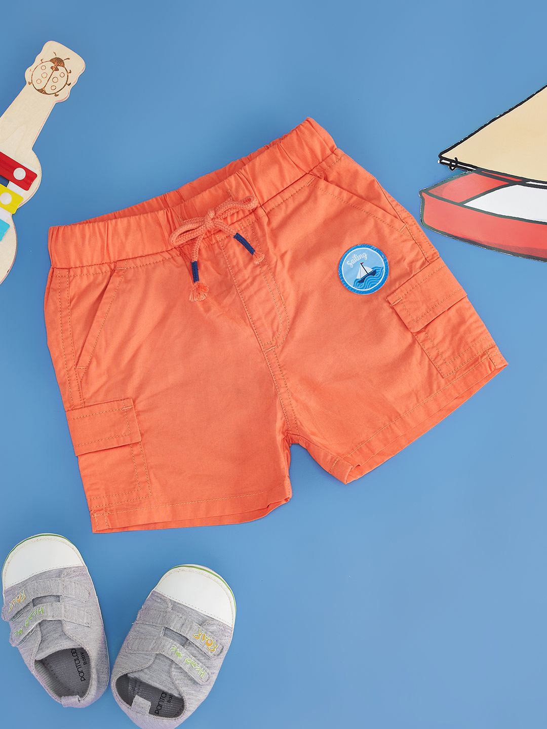 

Pantaloons Baby Boys Mid-Rise Cotton Cargo Shorts, Orange