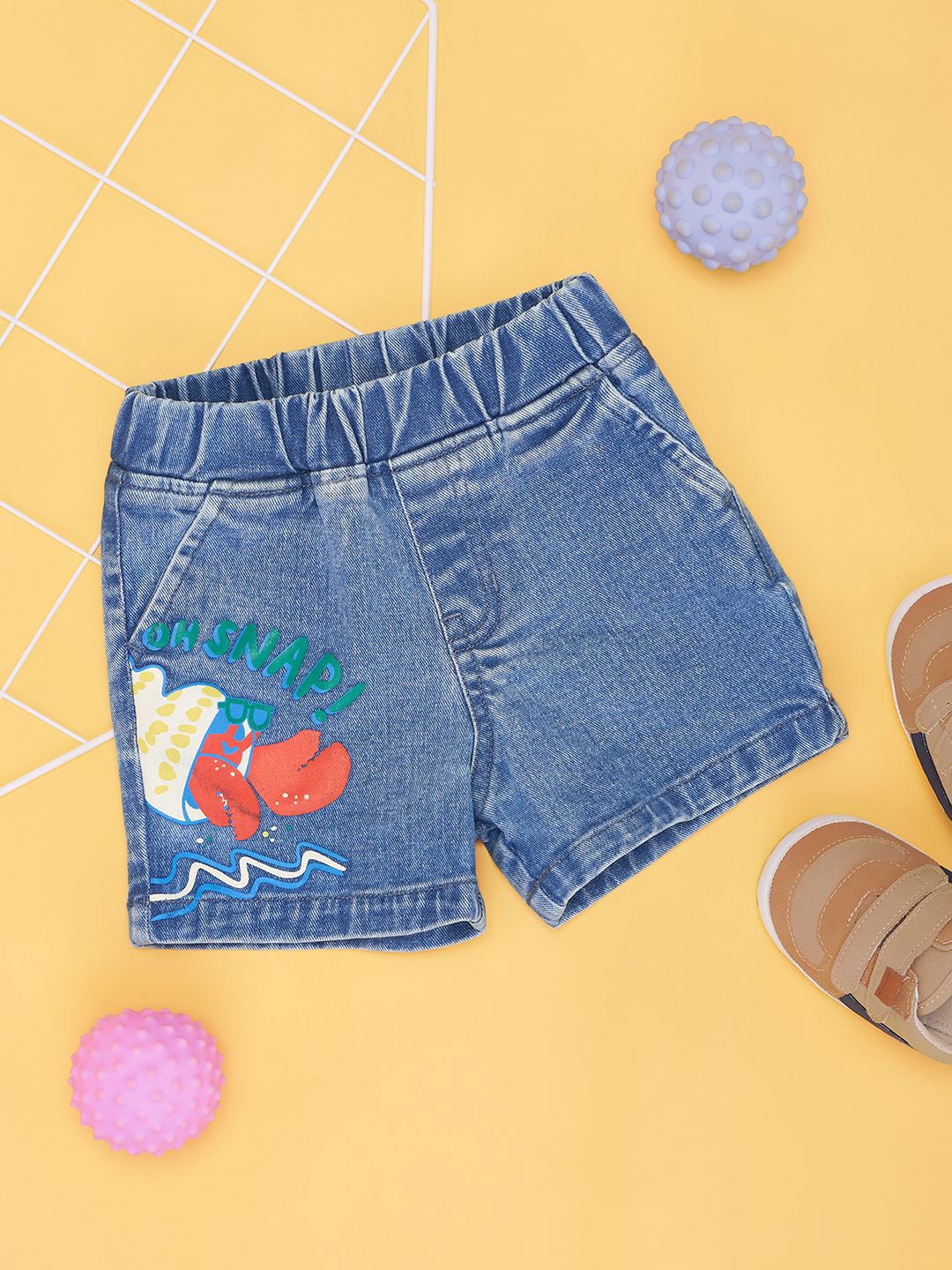 

Pantaloons Baby Boys Graphic Printed Mid-Rise Cotton Denim Shorts, Blue