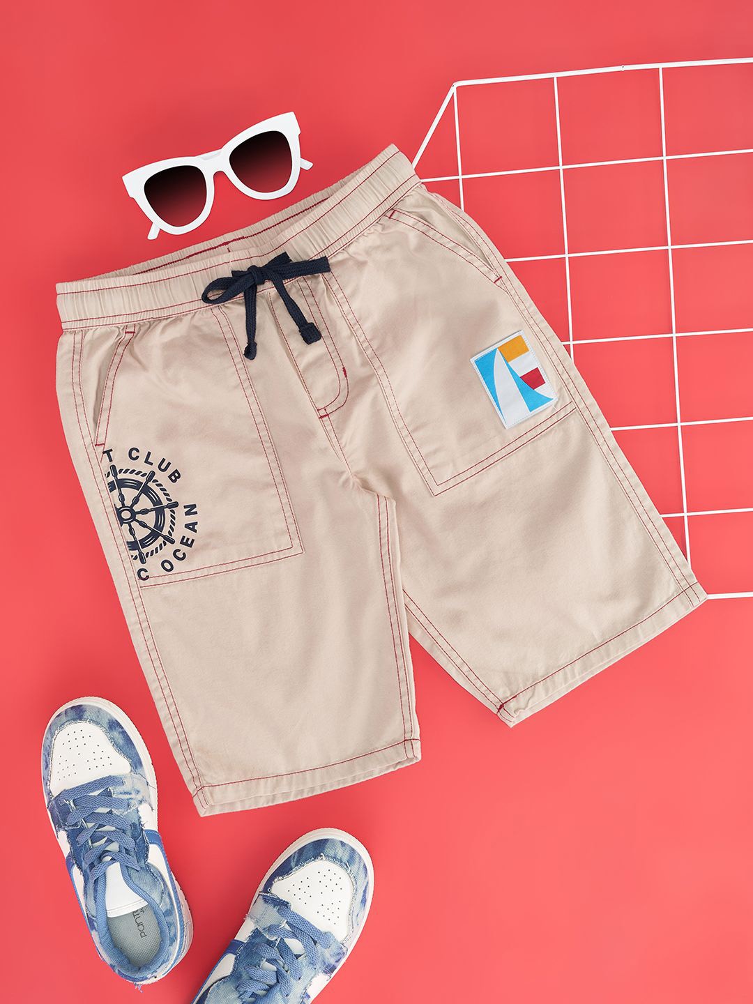

Pantaloons Junior Boys Mid-Rise Cotton Shorts, Off white