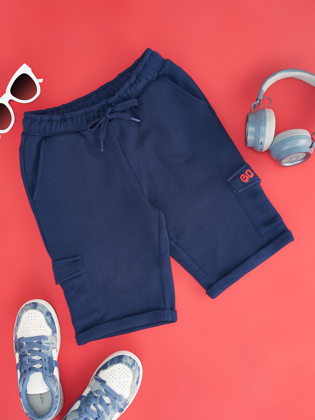 

Pantaloons Junior Boys Mid-Rise Cotton Sports Shorts, Navy blue