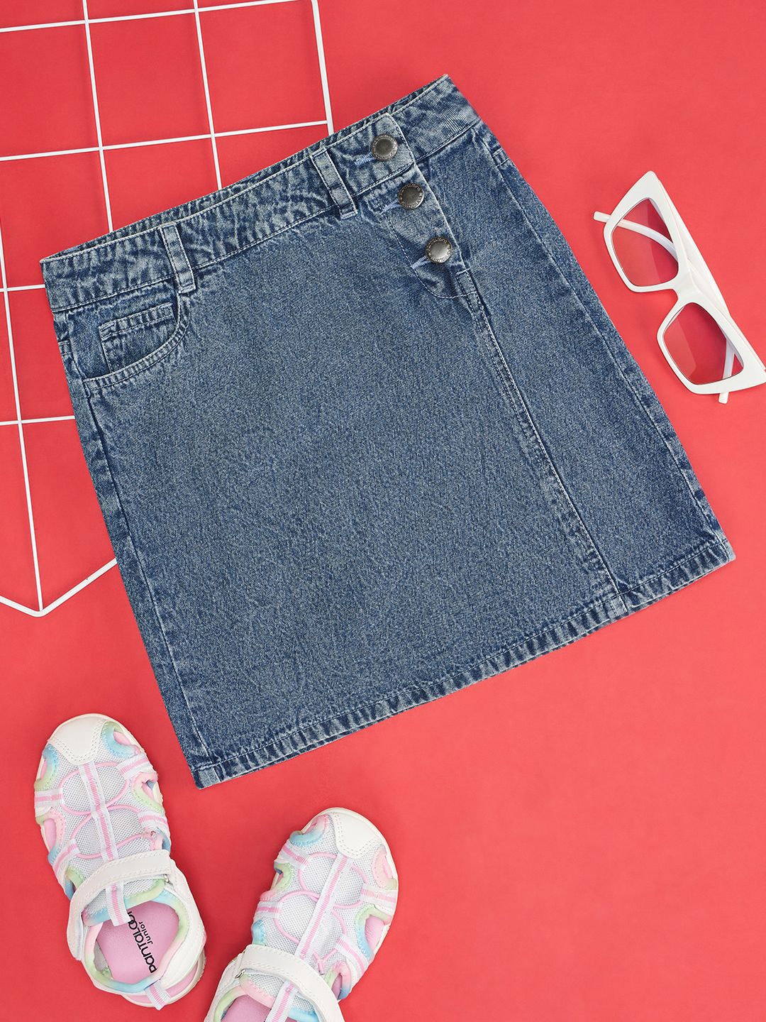 

Pantaloons Junior Girls Pure Cotton A-Line Straight Skirt, Blue