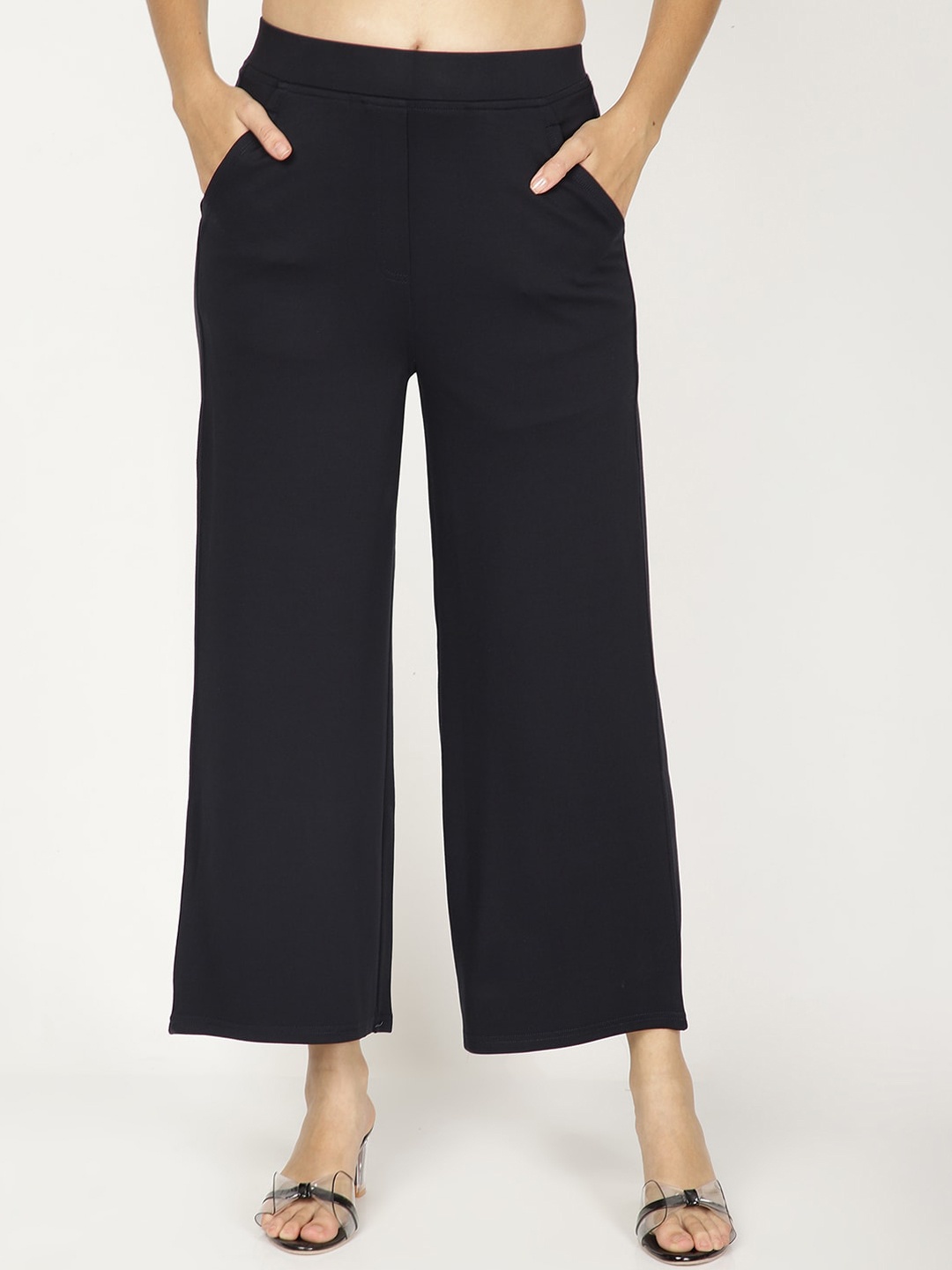 

FUTURO Women Smart Loose Fit Mid-Rise Trousers, Navy blue