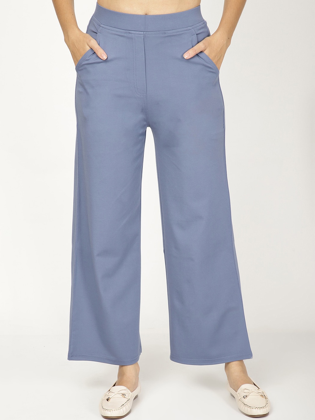 

FUTURO Women Smart Loose Fit Mid-Rise Parallel Trousers, Blue