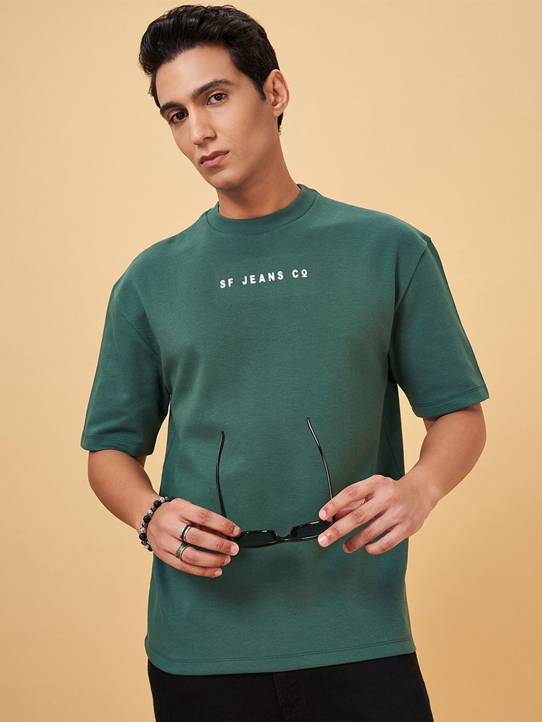 

SF JEANS by Pantaloons Men Raw Edge T-shirt, Olive