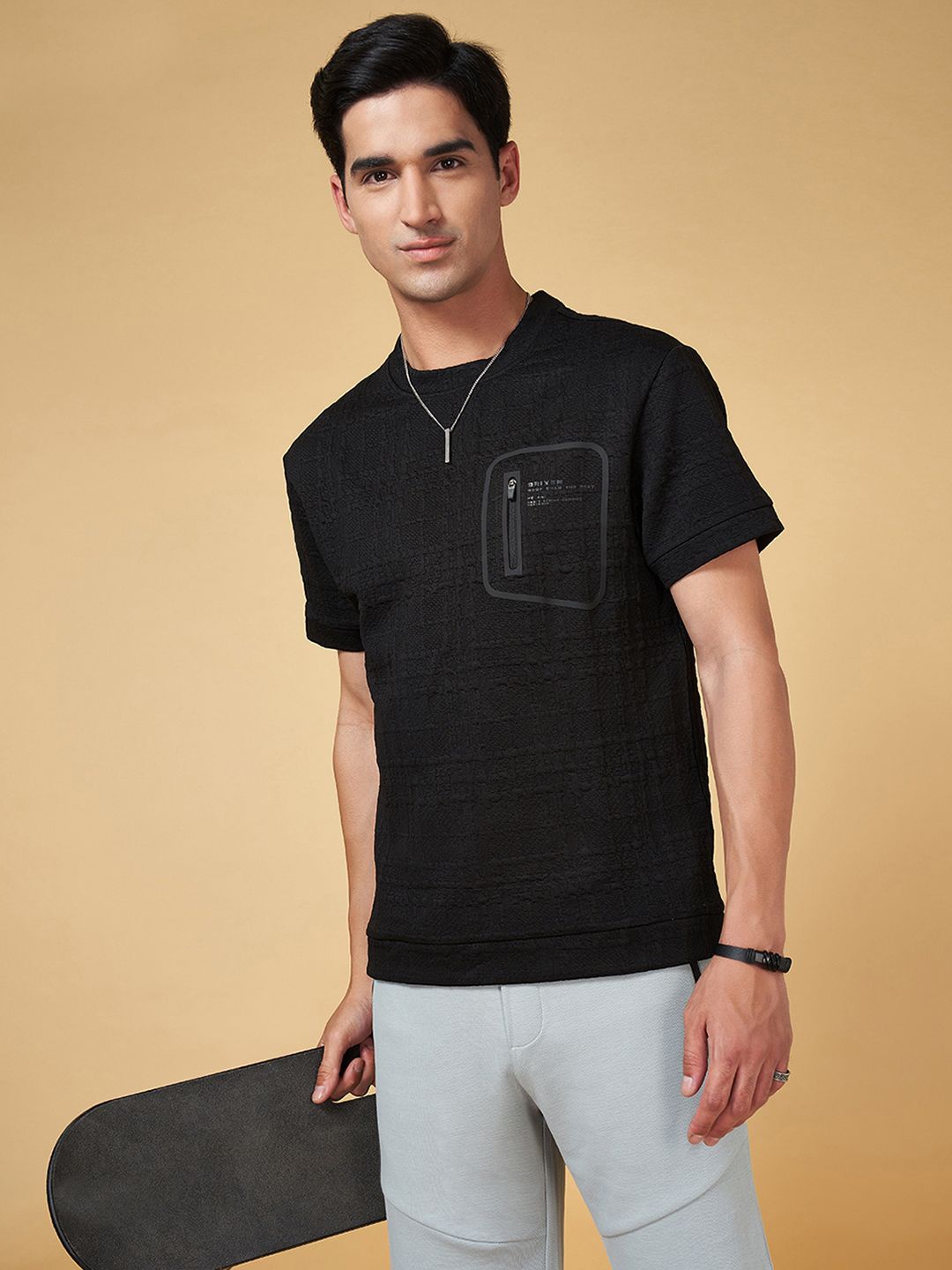 

Street 808 by Pantaloons Men Henley Neck Pocket Detailing T-shirt, Black