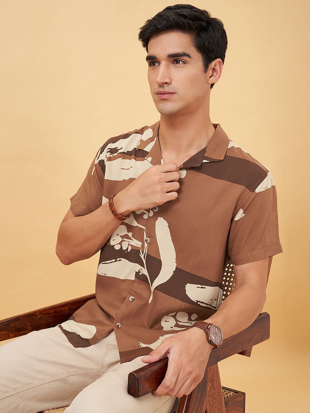 

Urban Ranger by pantaloons Printed Spread Collar Shirt, Brown